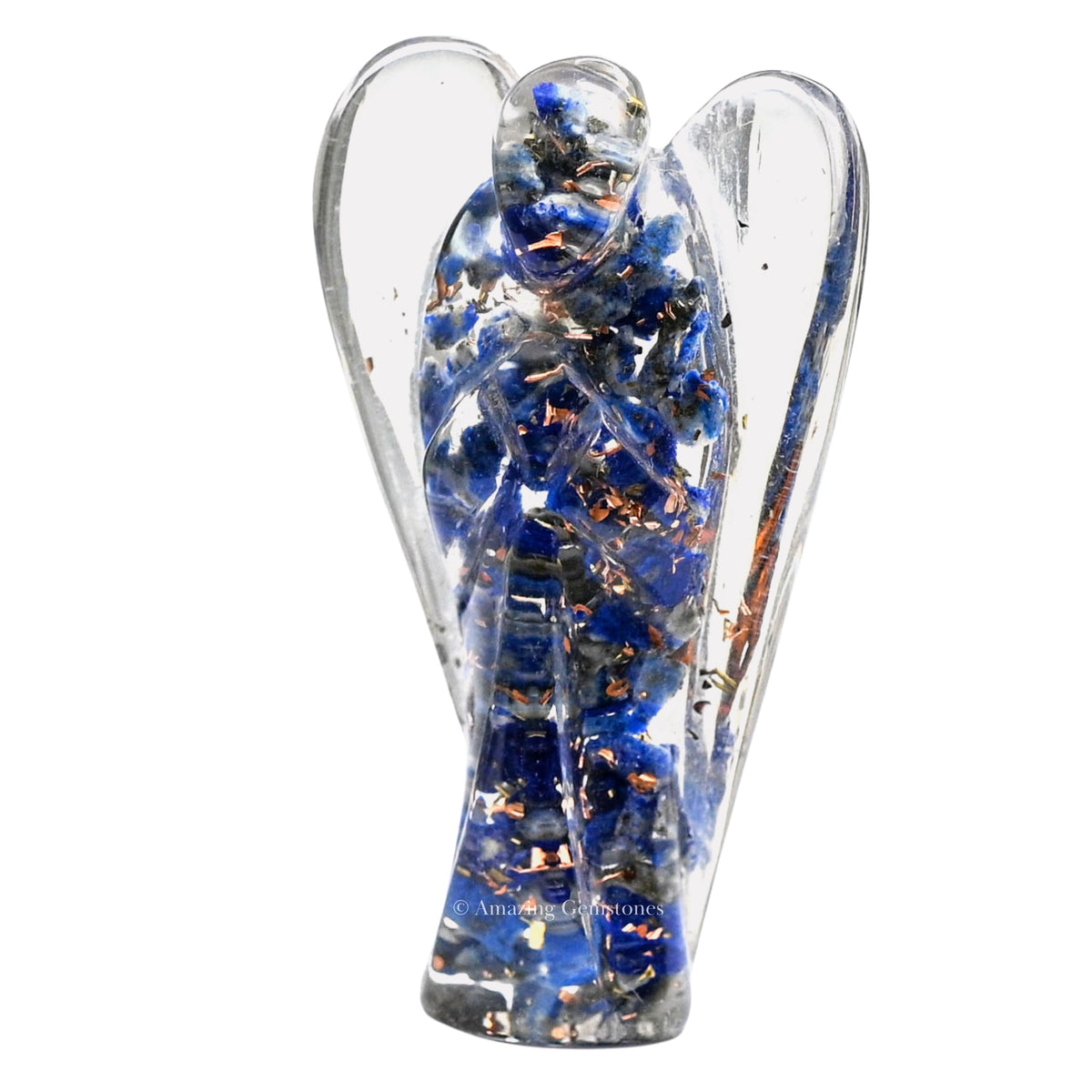 Amazing Gemstone Lapis Lazuli Guardian Angel Figurine Pocket Crystal Angel for Protection - Orgone Guardian Angel with Orgonite Layer and Natural Crystal for Healing Gift (2 Inch, Organite)