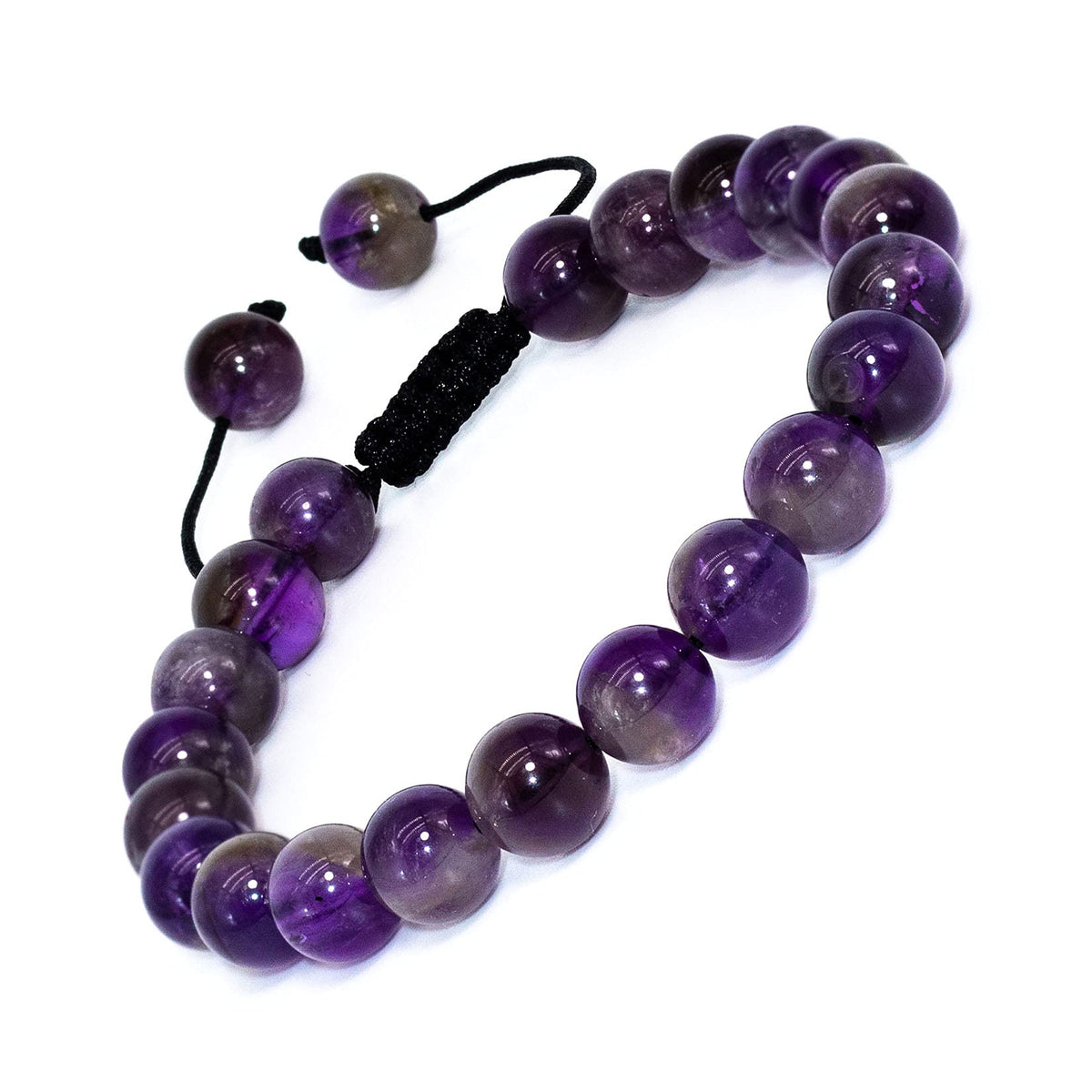 DAZCOLO Handmade Gem Bracelet Adjustable Macrame Gemstone 8mm Round Beads Crystals Quartz Unisex (Dark Amethyst)