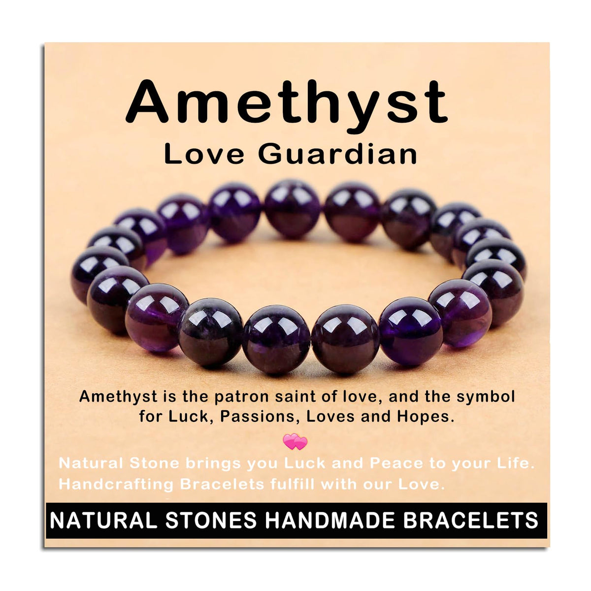 AD Beads Handmade Gemstone Stretch Elastic Bracelet Crystal Healing Reiki Nature's Beauty and Spiritual Essence Unisex (10mm, Amethyst (Love Guardian))