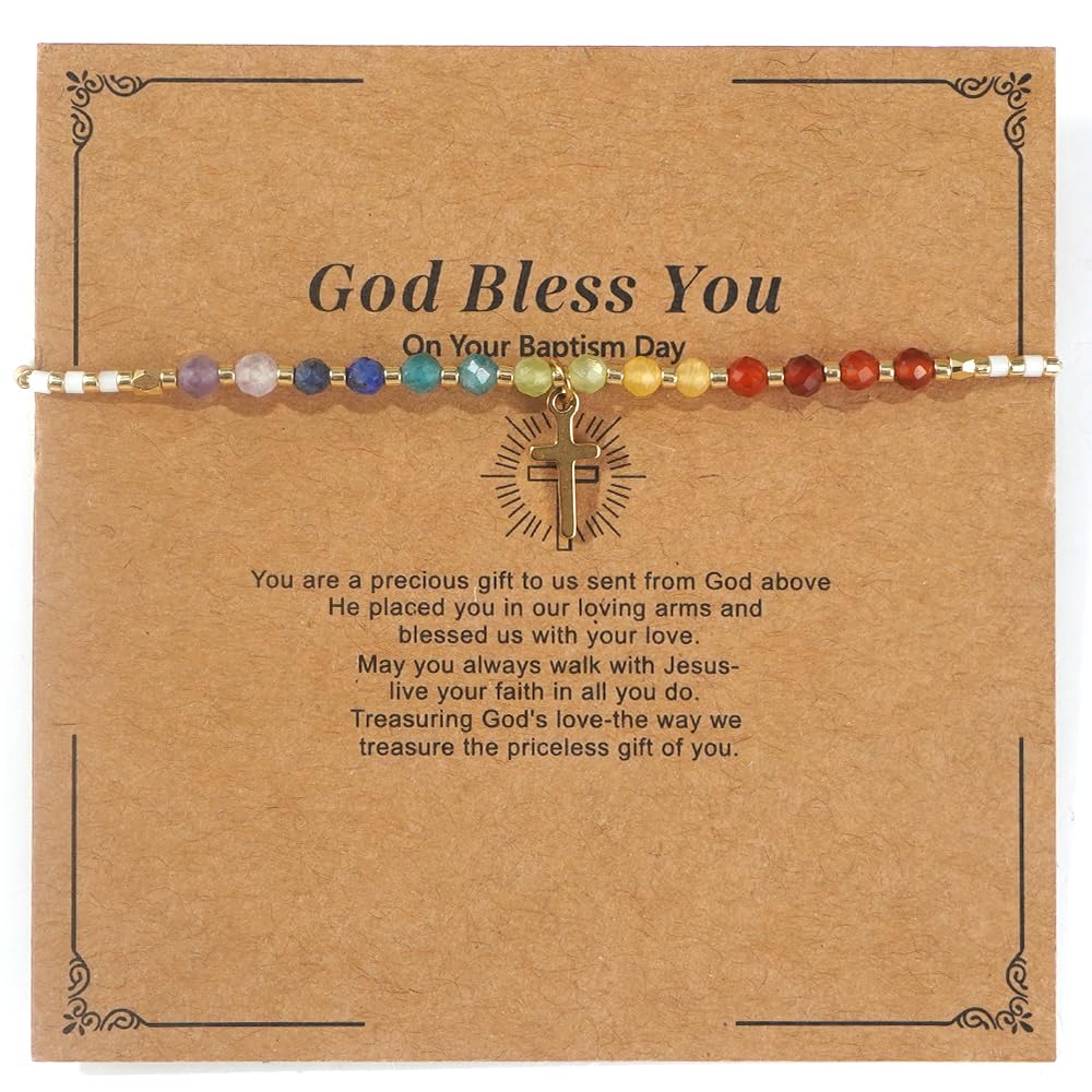 Opalencian 7 Chakra Cross Healing Crystal Beaded White Adjustable Bracelets for Women Dainty Energy Stone Beads Friendship bracelet,Handmade Fashion Charm Jewelry Gifts