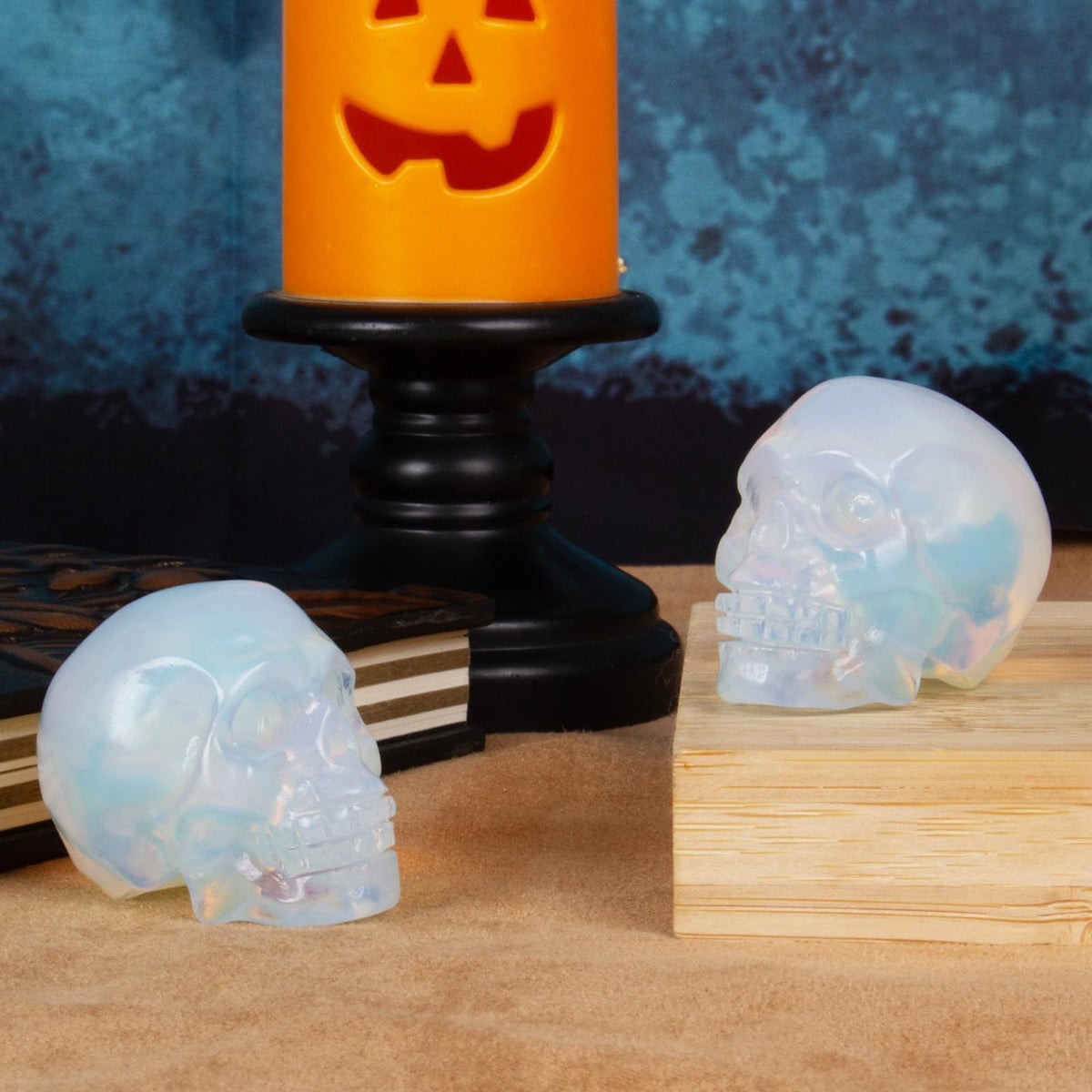 White Opalite Crystal Skull, 1.4 Inch Miniature Hand Carved Reiki Healing Pocket Stone, Small Collectible Skull Figurine for Altar Home Office Decor, Crystal Statue Meditation Gift for Men Women