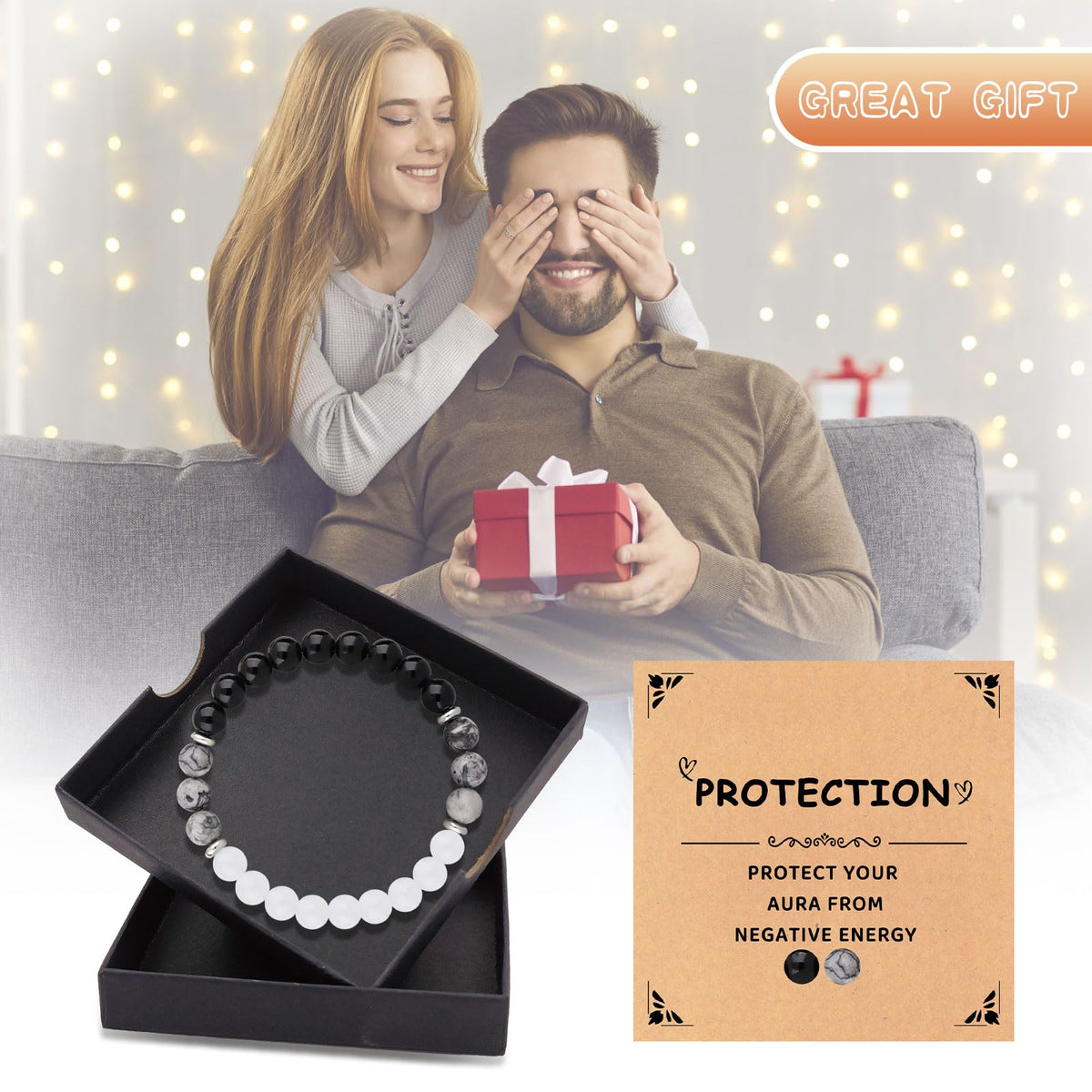 Lucky And Protection Bracelet,8mm Healing Crystal Bracelet,Stress Relief Anxiety Yoga Bracelet Brings Lucky Charm Presents