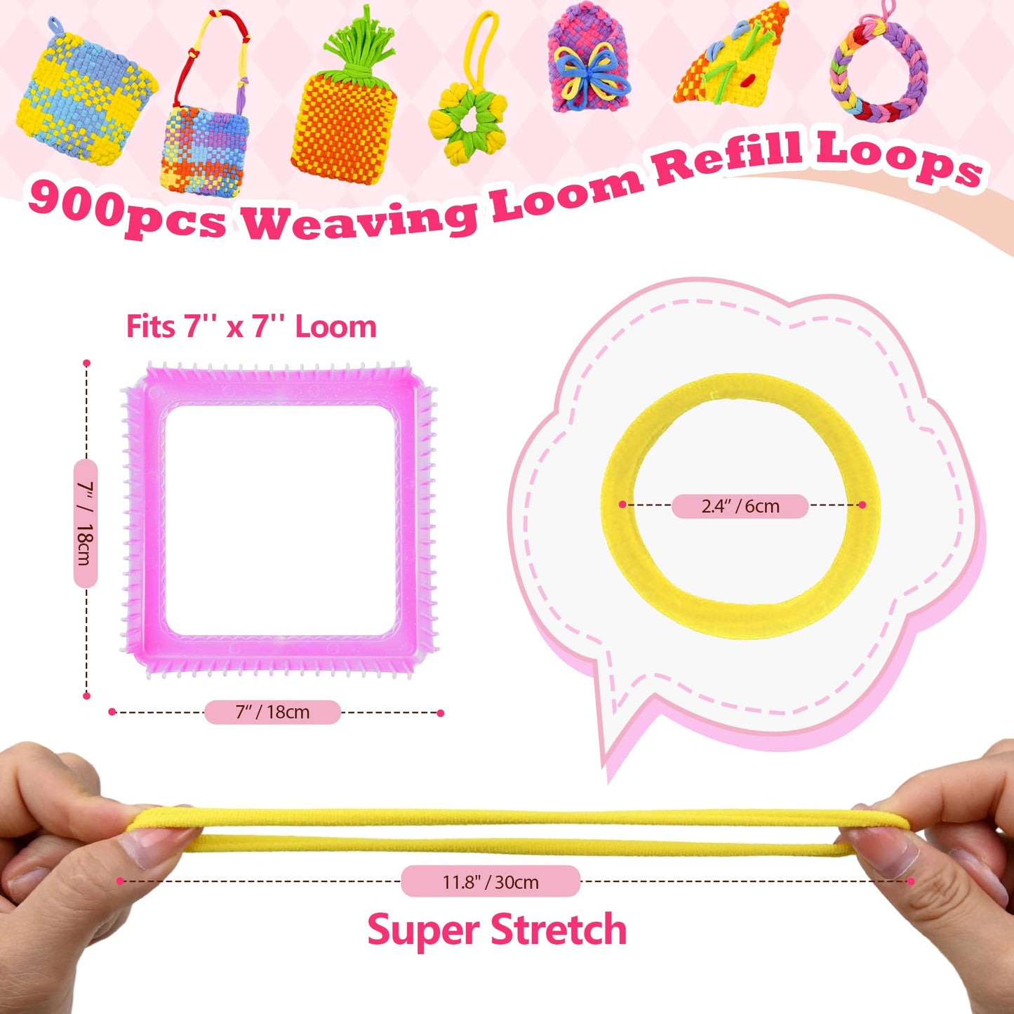 SOOHAOLISS 900pcs Weaving Loom Refill Loops for 7'' Weaving Loom, Potholder Loops in 9 Pastel Colors, Elastic Pot Holder Loom Refills, Nylon Loom Bands for Kids, Adults, Ideal Gifts for Girls
