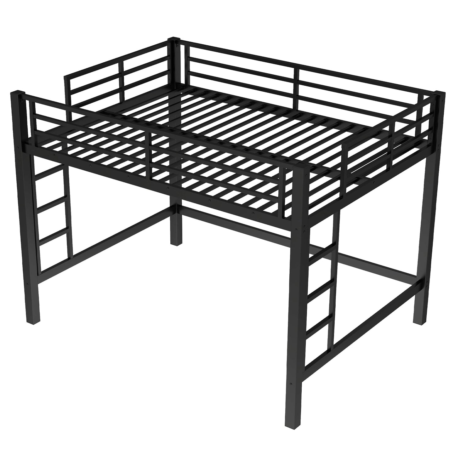 Bellemave Queen Size Loft Bed with 2 Ladder and Guardrails, Metal Loft Bed Frame for Adults, Kids, Teens, Black