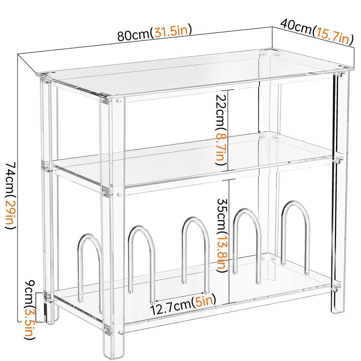 solaround Acrylic Record Player Stand, with Vinyl Storage, Turntable Stand, Vinyl Record Storage Table for Living Room (Clear, 31.5'' x 15.7'' x 29'')