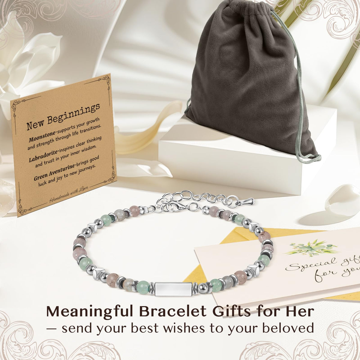 ZOKCC Natural Healing Crystal Bracelet for Women: Empath Protection Triple Protection Anxiety Relief New Beginnings Good Luck Bracelet Spiritual Gifts for Women Friends Sister Mom Daughter Coworkers