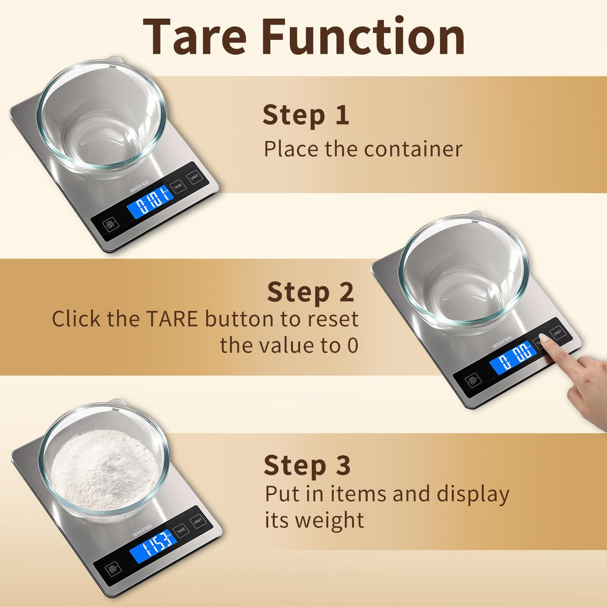 BakFee Food Scale, 33lb Digital Kitchen Scale with Stainless Steel & Tempered Glass, USB Rechargeable, 1g/0.05oz Precise Weighing, Splash-Resistant and Sturdy Surface, for Cooking, Baking, Weight Loss