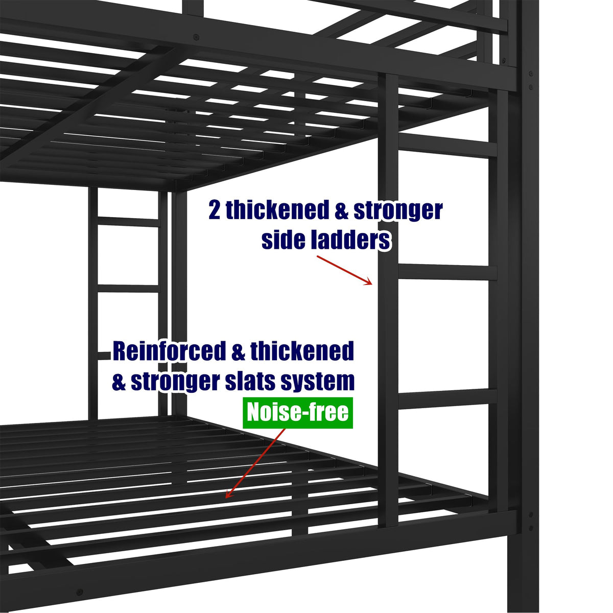 AOOMEEC Higher Quality & Stronger Metal Bunk Bed Queen Over Queen Size Bunkbed Frame, Thickened Heavy Duty More Stable Steel Bunk Bed with Twin Size Trundle (Queen Over Queen)