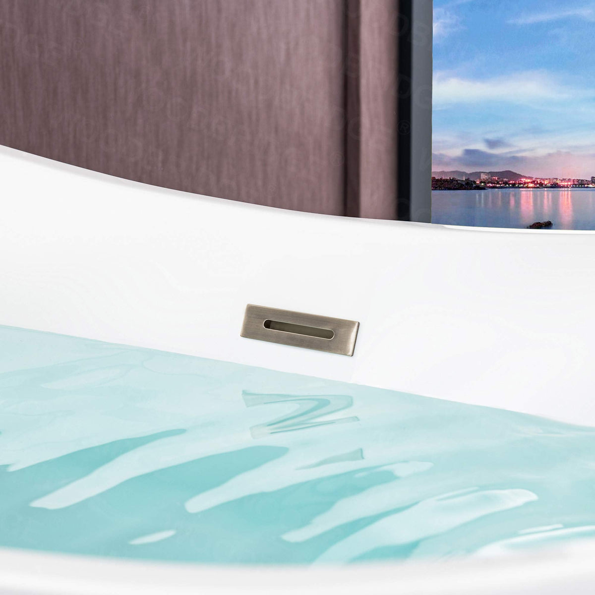 WOODBRIDGE 67" Acrylic Freestanding Bathtub Contemporary Soaking Tub, White Acrylic (Brushed Nickel Drain/Overflow) with Pillow