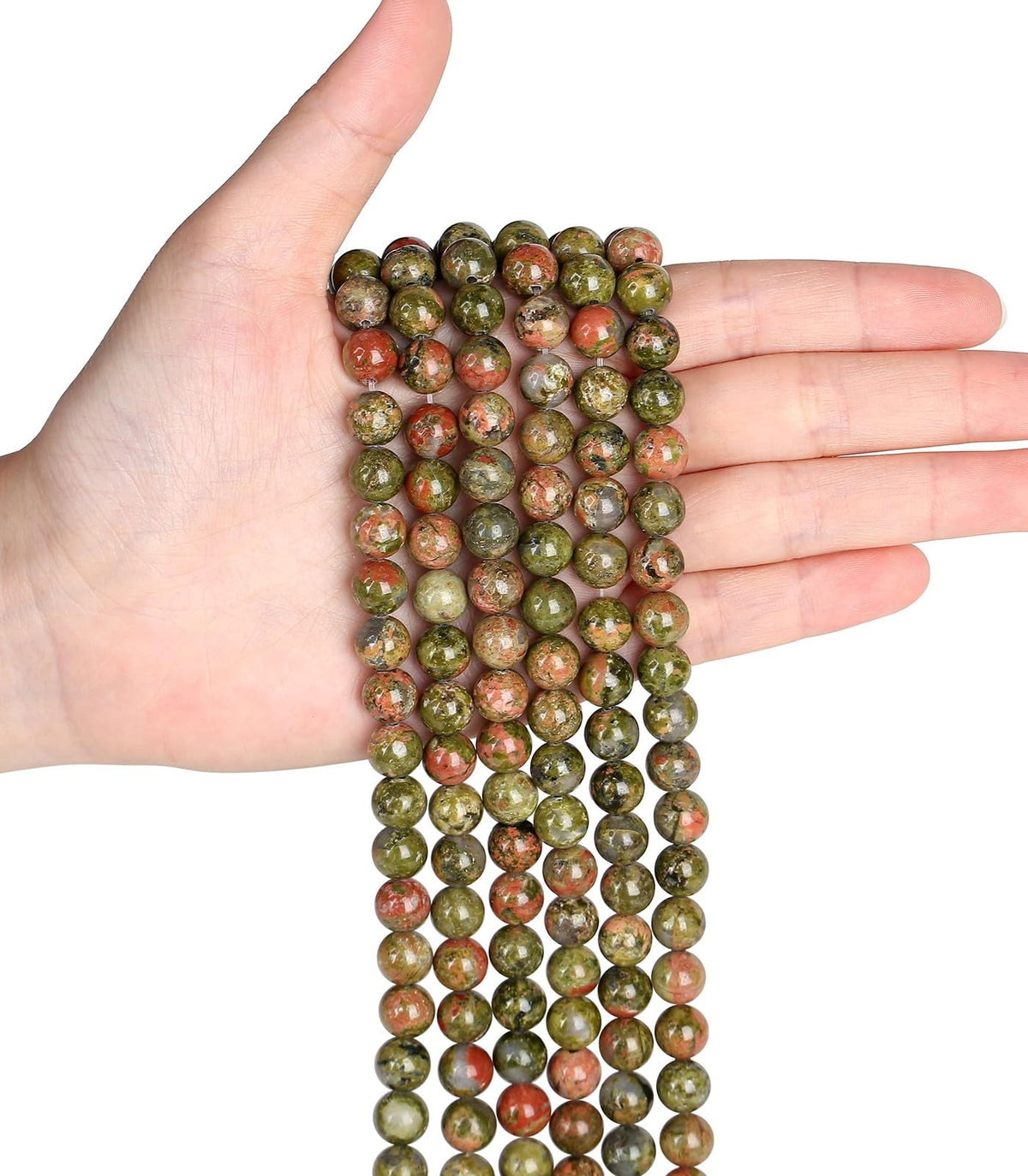 LAIDANLA Unakite 8mm Natural Stone Beads Round Loose Gemstone Stone Beads for DIY Bracelet Necklace Earrings Jewelry Making Polishing Genuine Real Beading Crystal 96PCS 2 Strand 32"
