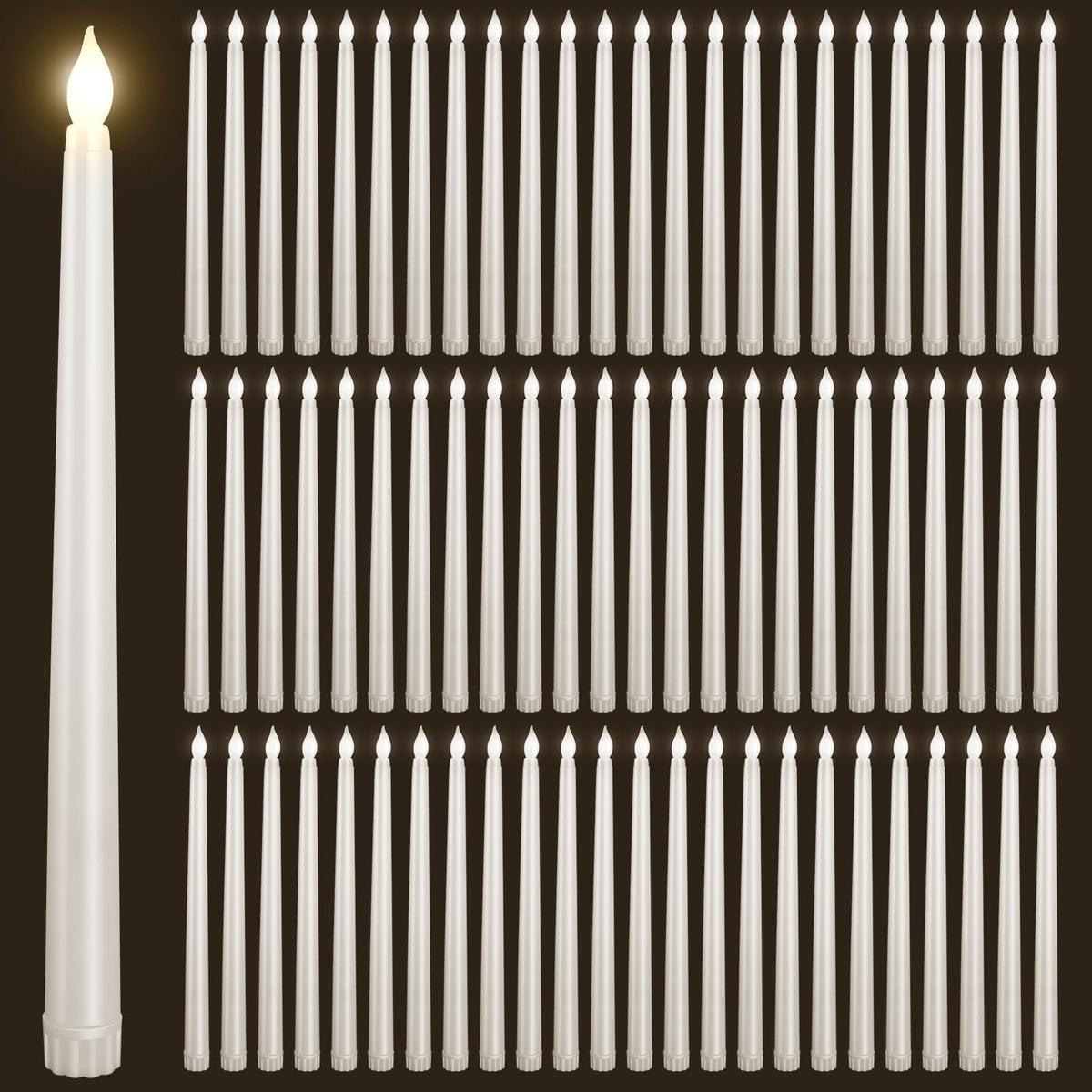 Bazayona 72pcs Flameless Flickering LED Taper Candles Bulk Battery Operated Candles for Christmas Halloween Birthday Wedding Party, (Ivory, 11 inch, 72pcs)