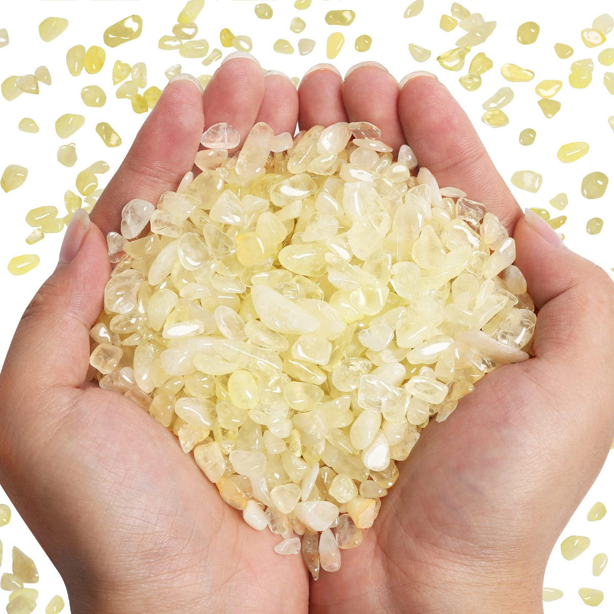 QICQDRAM Polished Gem Stones Rocks Crystals 0.9 Lb/405g Tumbled Stones Citrine Crystal Chips Bulk for Healing Crystals & Fish Tank Rocks Gravel, Vase Filler, Plants Decor