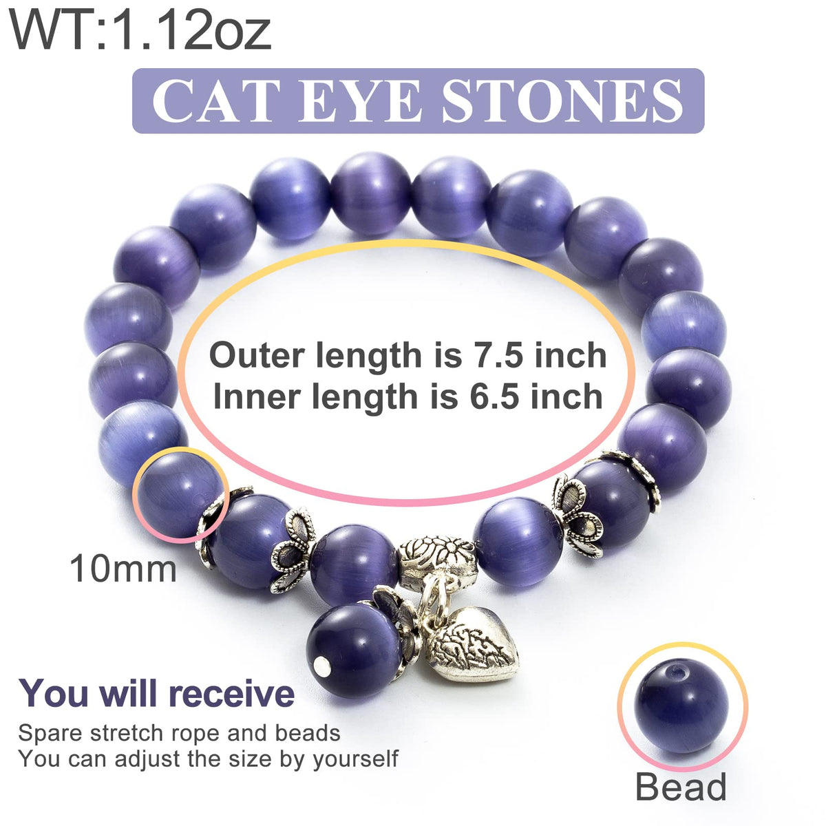 MEHUK Natural Stretch Gemstone Bracelet Healing Stone Beaded Bracelets for Women Men Gifts (Unisex) (Purple)