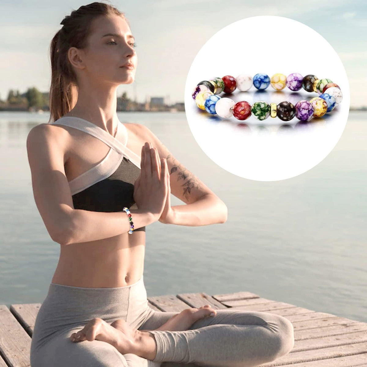 YANCHUN Chakra Money Bracelets Wealth for Women Healing Stone Bracelet Beaded Bracelet Yoga Balance Energy Essential Oil Anxiety Relief Jewelry Gifts