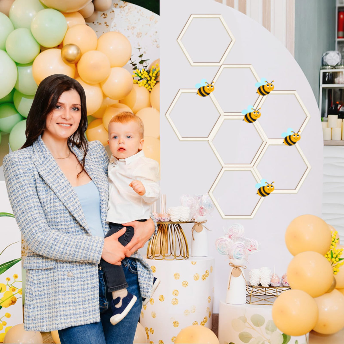 Gerrii 12 Pcs 8.2 Inch Honeycomb Decorations Unfinished Wooden Hexagon Wall Decor Hexagon Wall Stickers Decorative Wood Honeycomb Beehive Sign for Baby Shower Honeybee DIY Birthday Party Decor