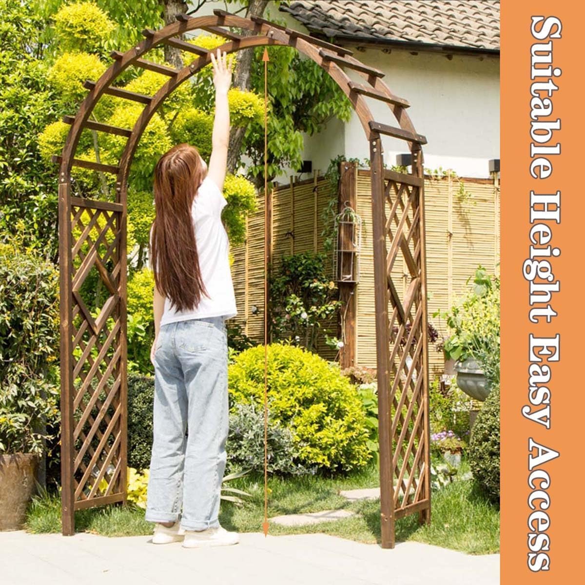 White Wooden Garden Arbor Rose Archway Trellis for Climbing Plants Heavy Duty Weatherproof Wedding Arch Easy Assembly 160cm/63inch Height (White 140cm/55.1inch)