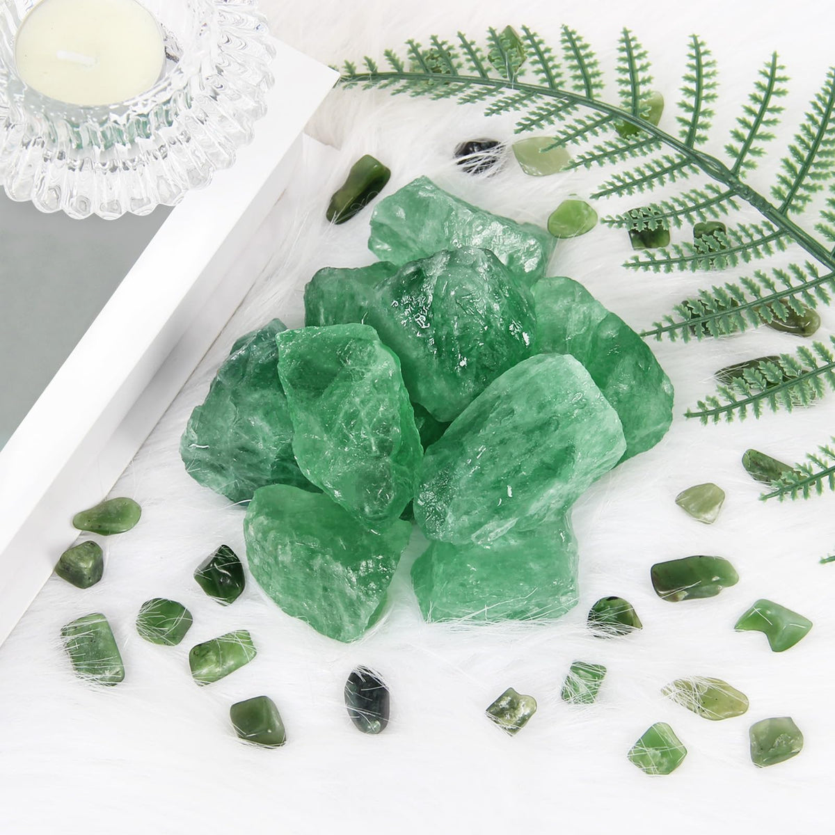 1.1lb Bulk Raw Green Fluorite Rough Crystal- Natural Green Fluorite Raw Stones Crystal for Tumbling, Cabbing, Fountain Rocks, Decoration, Polishing, Wire Wrapping, Wicca & Reiki Crystal Healing