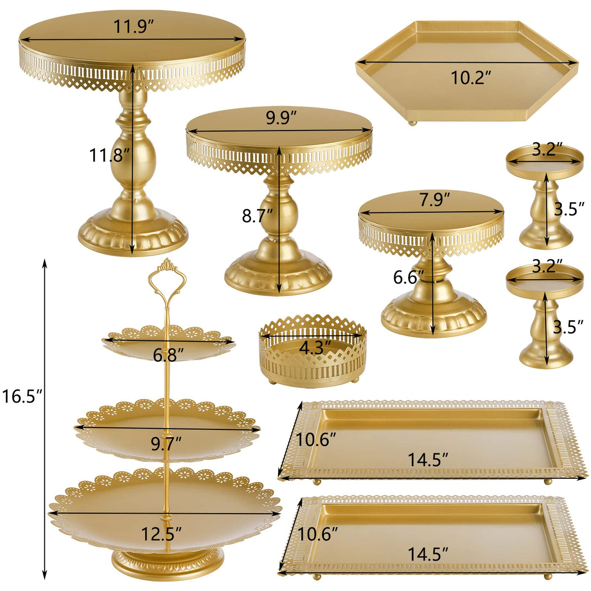 Hedume Set of 10 Cake Stand, Metal Cupcake Stand Set with Multiple Combination Styles, Dessert Plate Cake Serving Tray Candy Fruit Display Tower for Wedding, Birthday Party, Baby Shower, Anniversary