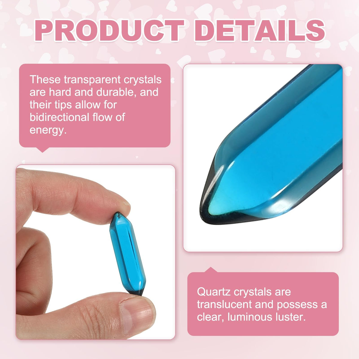 MECCANIXITY 10 Pack Light Blue Quartz Crystals, Polished Crystals Bulk Hexagonal Shaped Meditation Gemstone for Jewelry Making Energy Balance Accessories Gifts