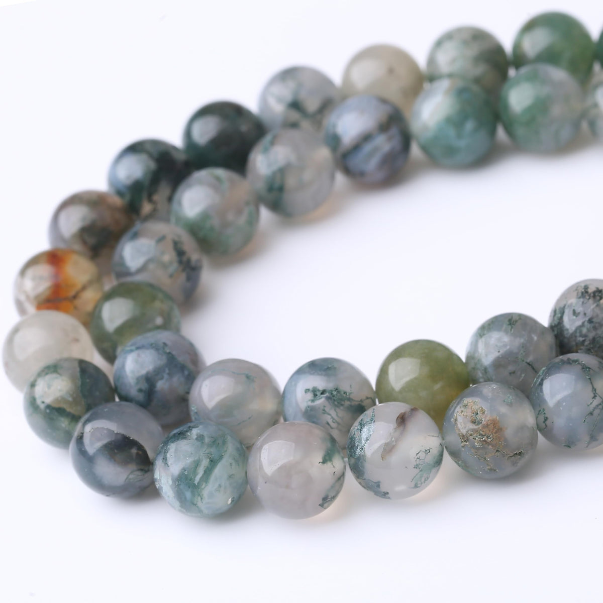 Natural Moss Agate Stone Gemstone Round Crystal Energy Jade Beads for Jewelry Making DIY Bracelet Necklace - 1 Strand 15.5inch 35PCS 10MM