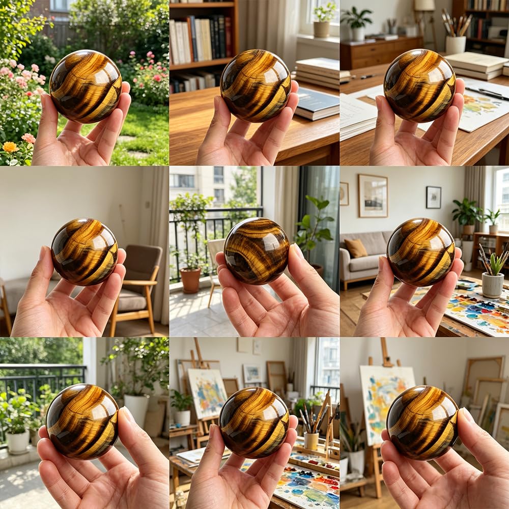 40-50mm Natural Tiger's Eye Crystal Ball, Hand Polished Tiger Eye Stone Sphere, Healing Crystal Decorative Sphere, Reiki Energy Stone Crafts, Feng Shui Home Desktop Ornament Gift