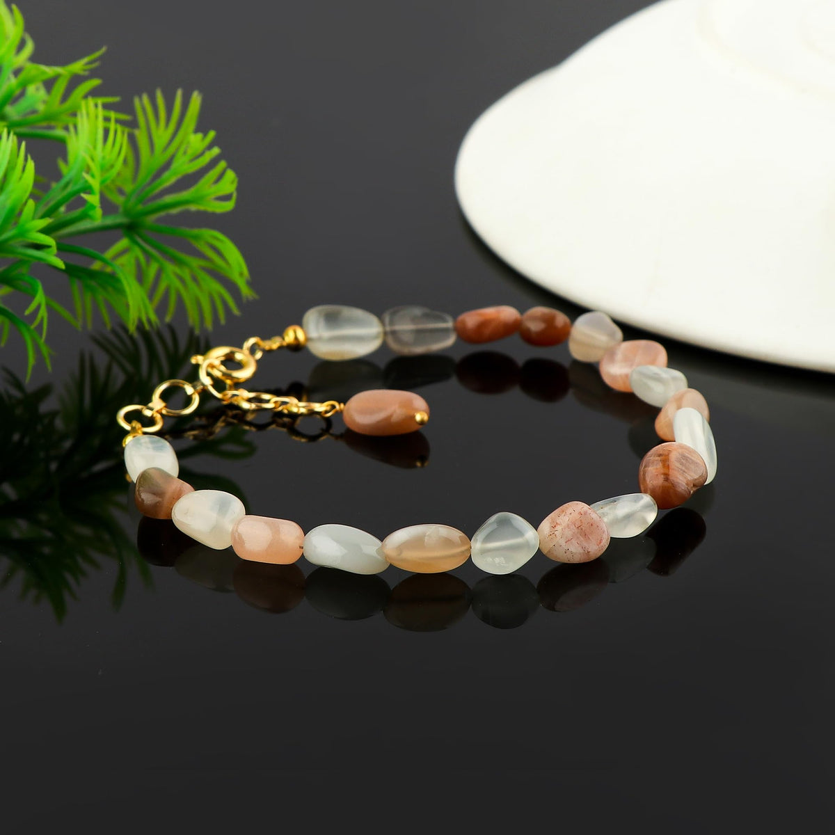 TGH Handmade Multi Moonstone Nuggets Bracelet – Enhances Intuition & Emotional Balance – 14k Gold Plated – Boho Luxe Adjustable Bracelet – 8 Inch – Christmas Gift