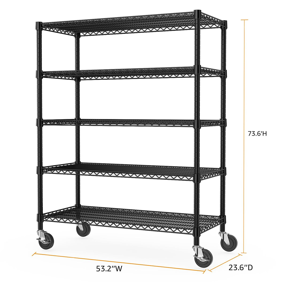 M MZG 53" W Garage Shelving 5 Tier Industrial 2200LBS Metal Shelving Units for Commercial, Basement, Pantry, Warehouse, School, Black Heavy Duty Easy Assembly 53.2" W x 23.6" D x 73.6" H