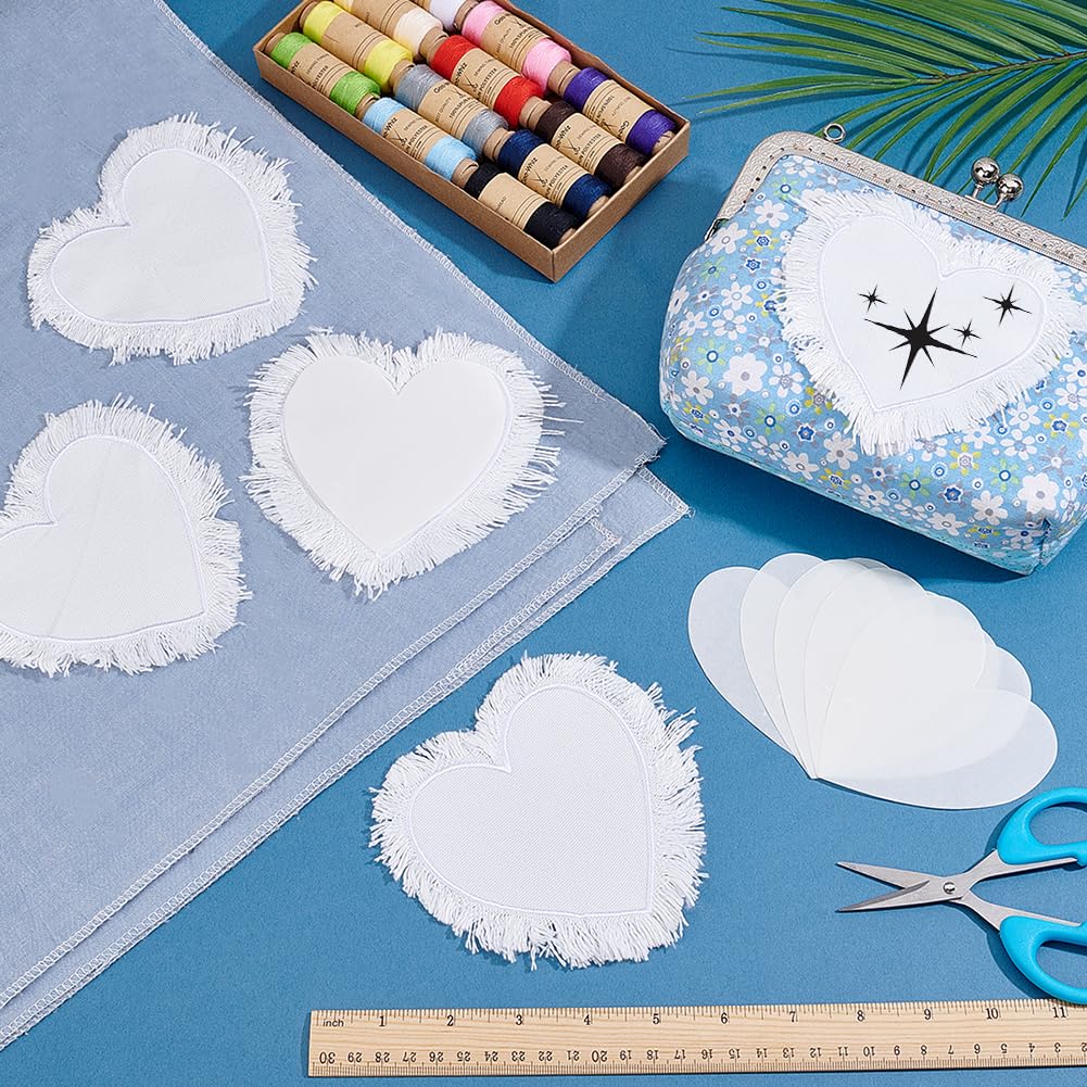 PH PandaHall Sublimation Patches, 6pcs Heart Iron on Blank Patches Embroidery Fabric Patch Repair Sublimation Patch for Hats Caps Backpack Shoes Jeans Uniforms Clothes DIY Craft, White, 3.74x3.54 inch