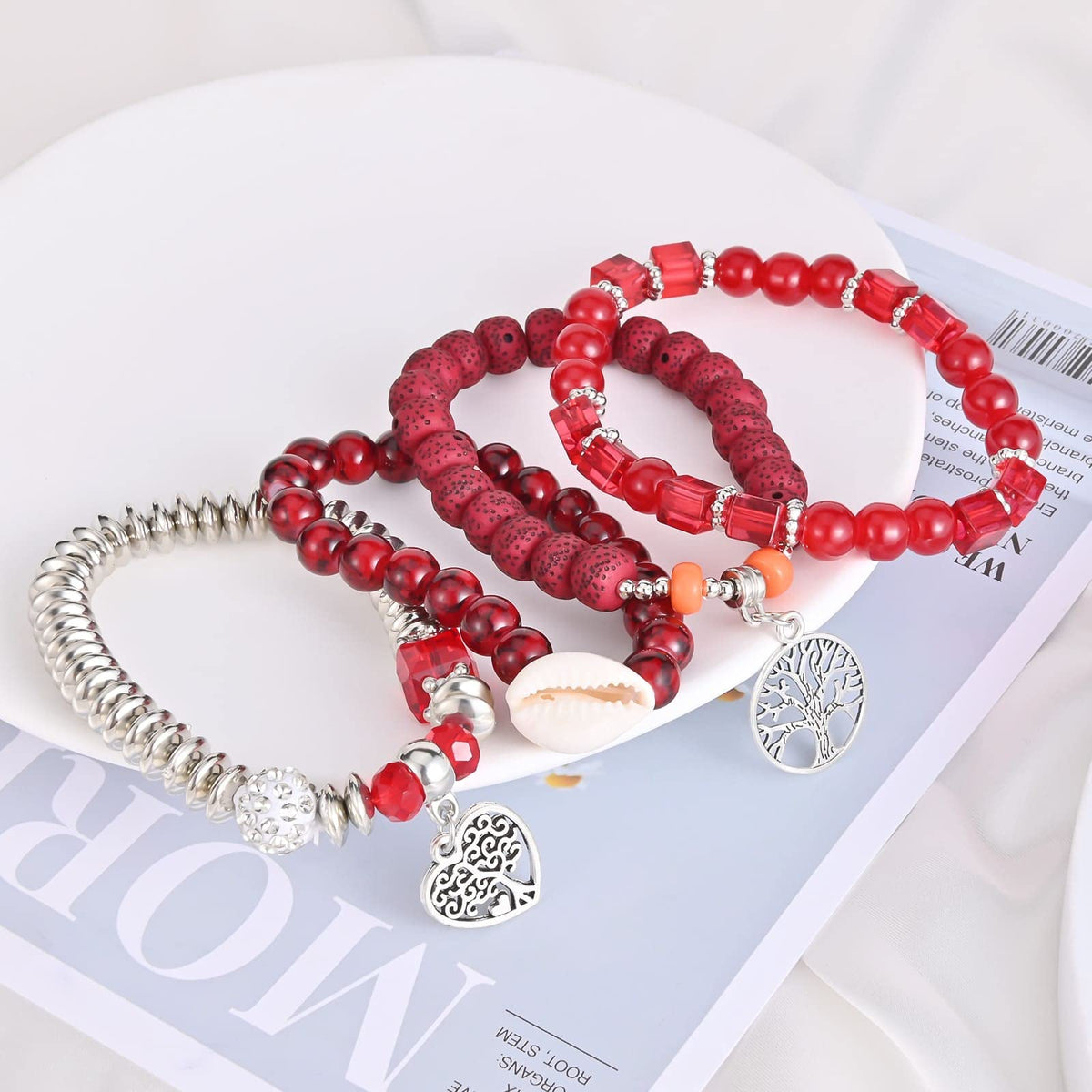 Bohemian Bracelet Sets for Women - 6 Sets Stackable Stretch Bracelets Multi-color Boho Jewelry for Women Hippie Bracelets Dainty Jewelry (Tree of Life Bead Bracelets)