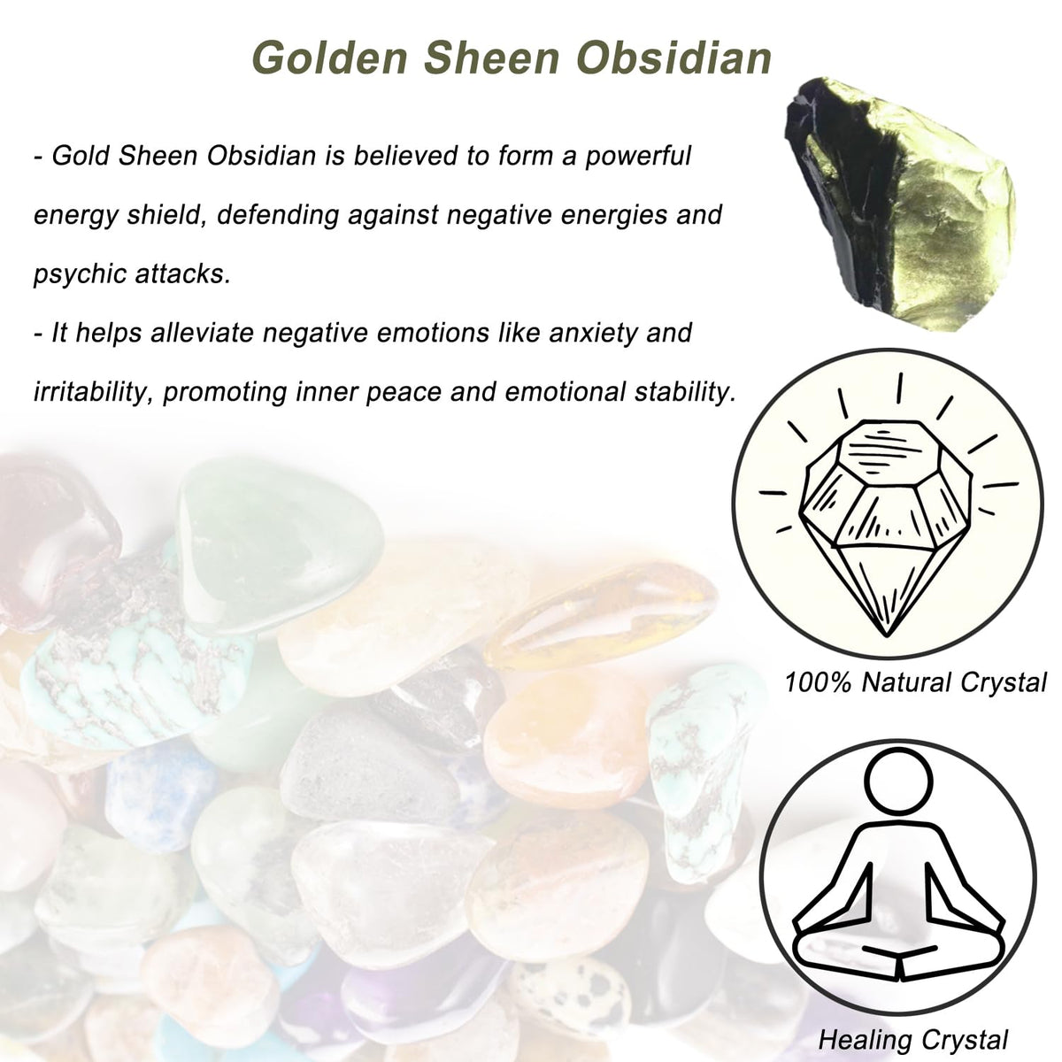 Erliway 1.25-2" Natural Golden Sheen Obsidian Raw Stone and Healing Crystals, Rough Stone for Tumbling, Cabbing, Fountain Rocks, Decoration, Raw Crystal and Healing Stones for Polishing, Wicca & Reiki