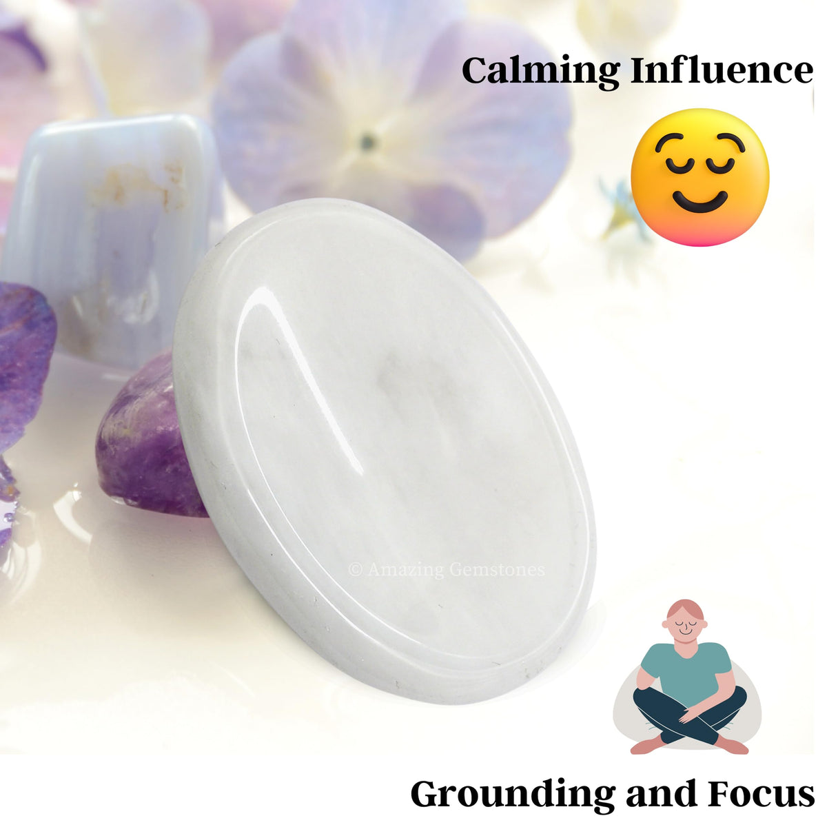 Amazing Gemstone Snow Quartz Worry Stone Crystals and Healing Stones - Worry Stones for Stress Relief Gifts - Piedra Crystal Fidget for Meditation - Unique Stocking Stuffers and Birthday Gifts