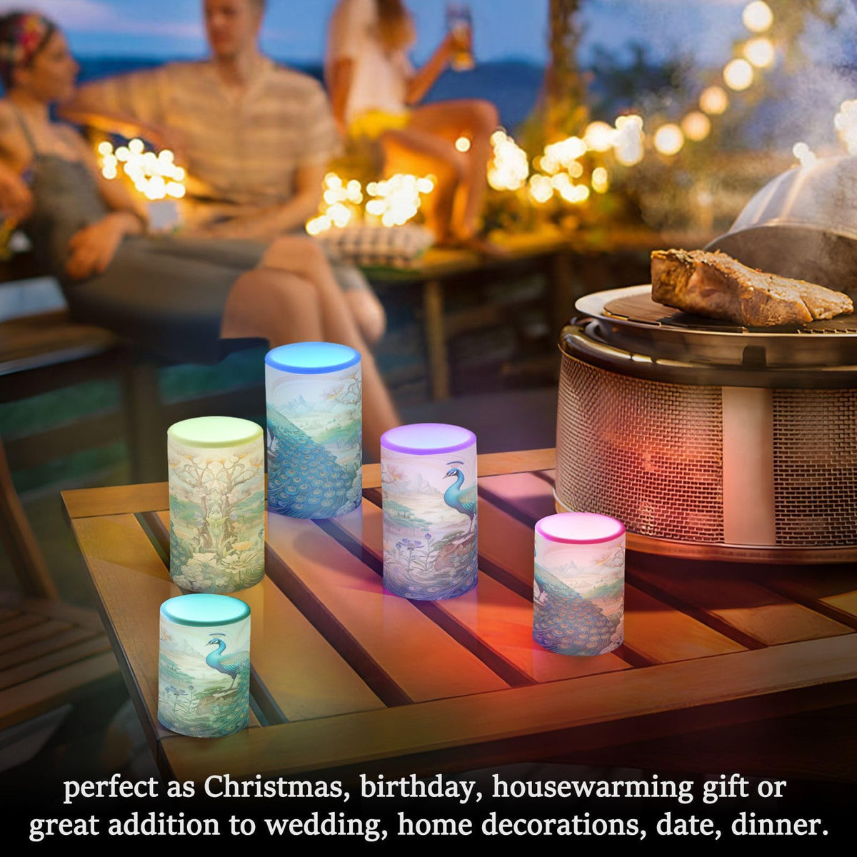 BOENLE Flickering Flameless Candles, Peacock Garden LED Candles with Remote Timer, Set of 2 Battery Operated Candle for Valentine Wedding Birthday