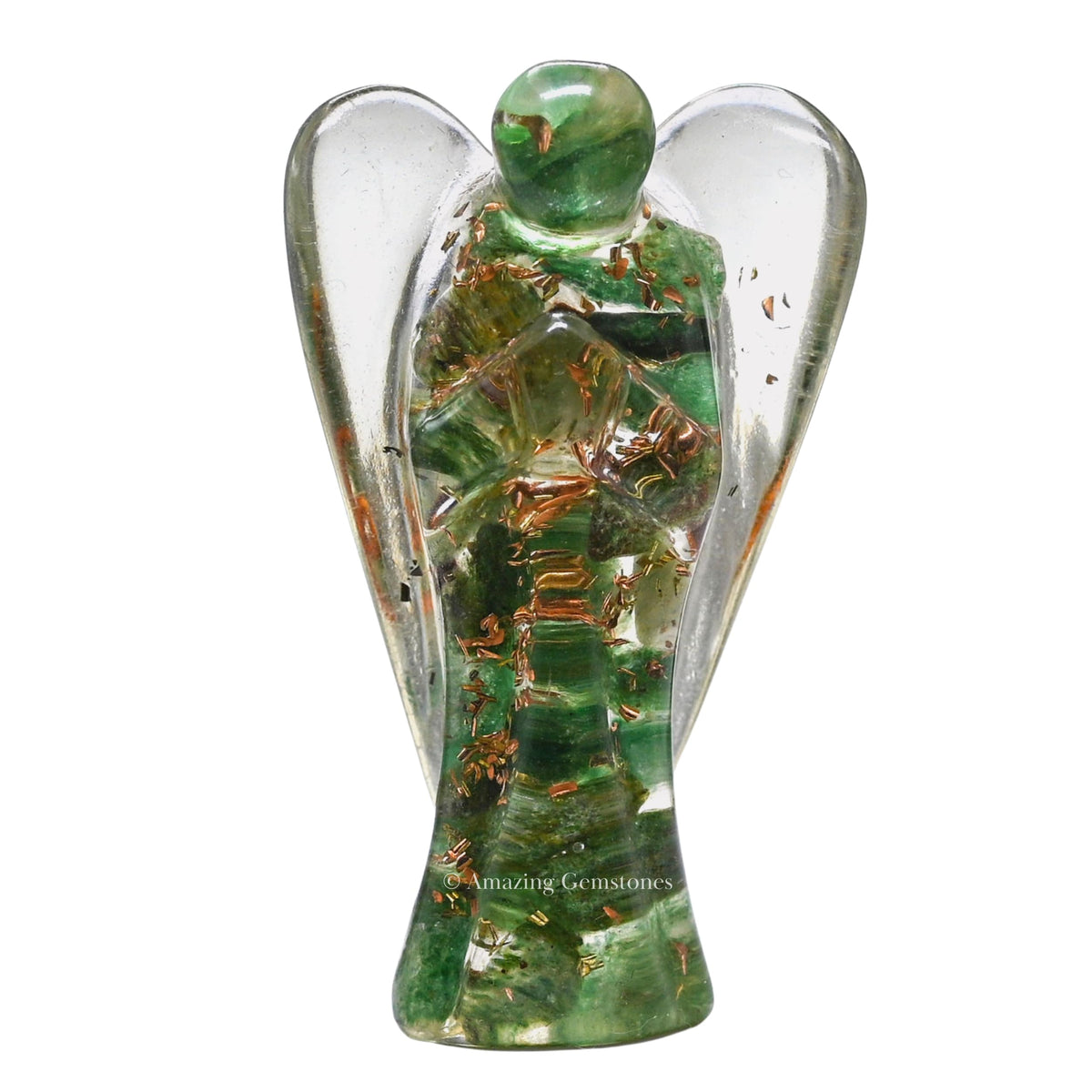 Amazing Gemstone Green Aventurine Guardian Angel Figurine Pocket Crystal Angel for Protection - Orgone Guardian Angel with Orgonite Layer and Natural Crystal for Healing Gift (2 Inch, Organite)