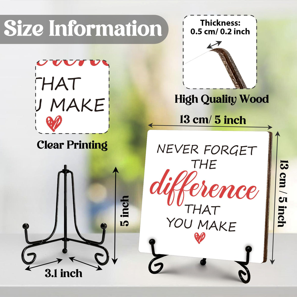 Thank You Gifts for Women Men, Never Forget The Difference That You Make Wooden Sign with Stand, Appreciation Retirement Farewell Going Away Goodbye Gifts for Coworkers Boss Friends, 5"x5"-C23