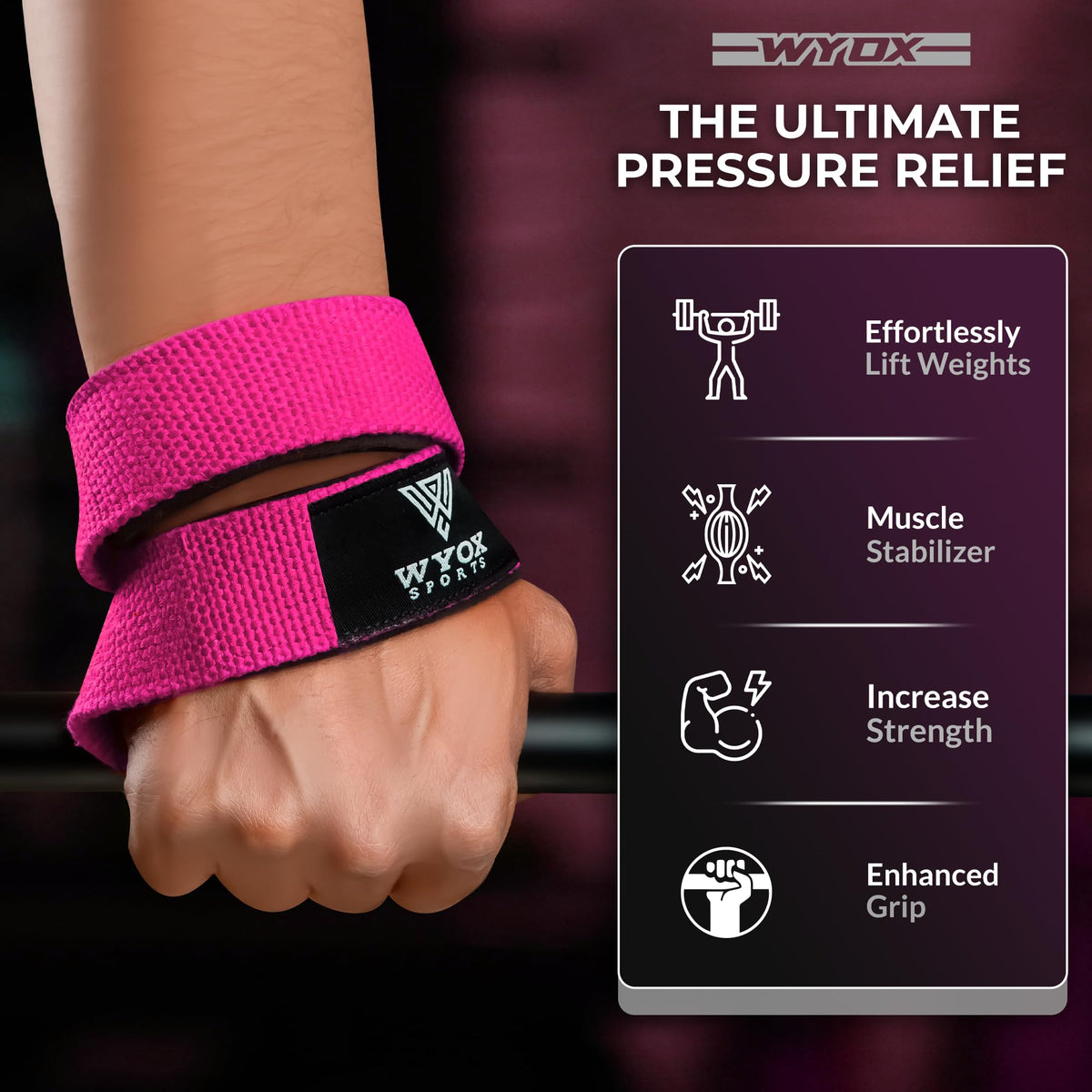 WYOX Figure 8 Weight Lifting Straps for Weightlifting Heavy Duty Deadlifting Workout Straps | Wrist Wraps Gym Equipment Gear Men Women PAIR (Pink, Standard)