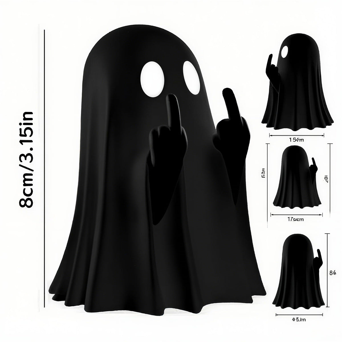 SMAILLBUDDHA Halloween Ghost Figurine Funny Middle Finger Resin Statue Cute Spooky Ghost Ornaments for Home Desk Party Porch New Year's Gift for Friends (Black)