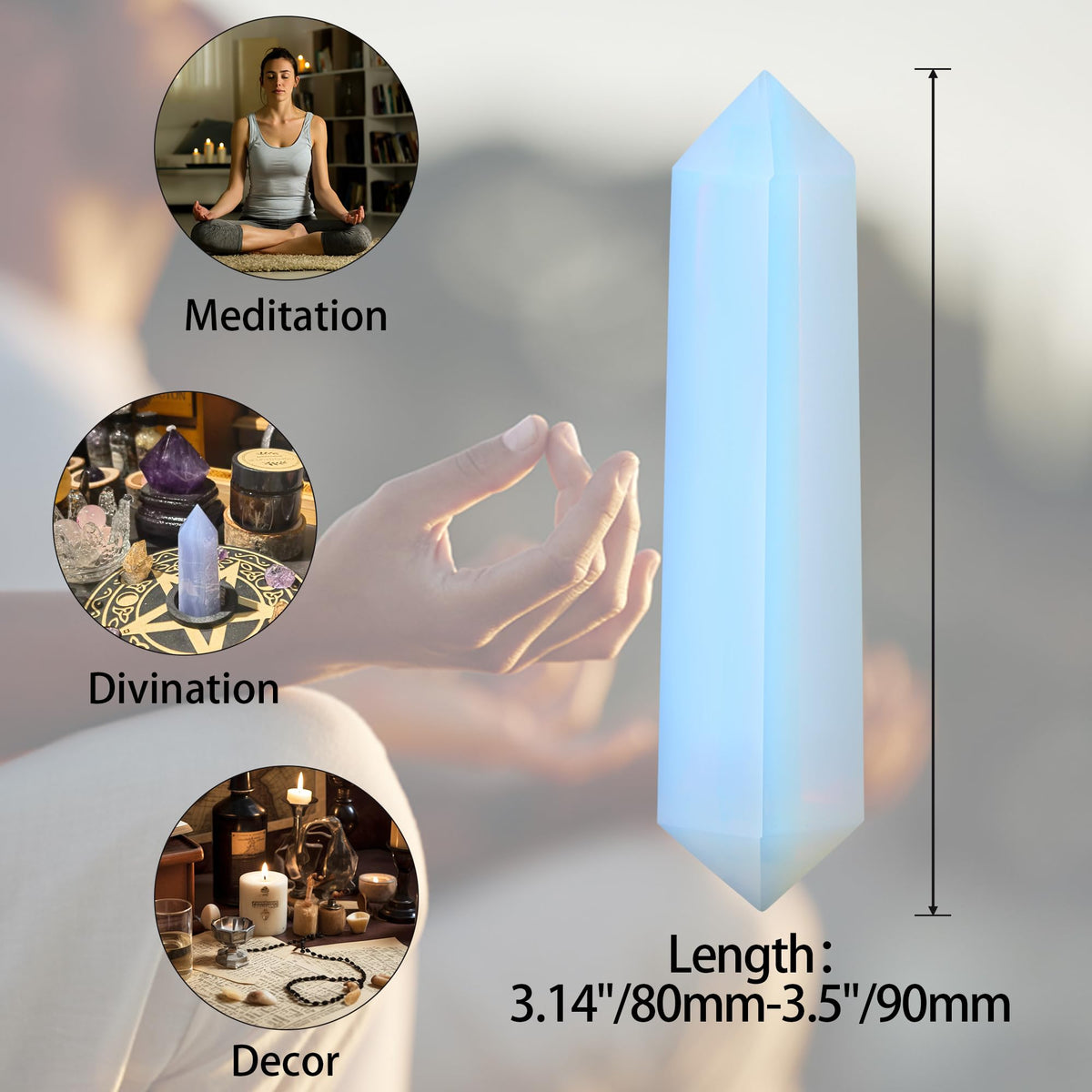 YATOJUZI 3.5" Opal Healing Crystals Wand Moonstone Crystals and Healing Stones Large Hexagonal Moonstone Crystal Points for Meditation Divination Reiki Energy Balancing 1PCS