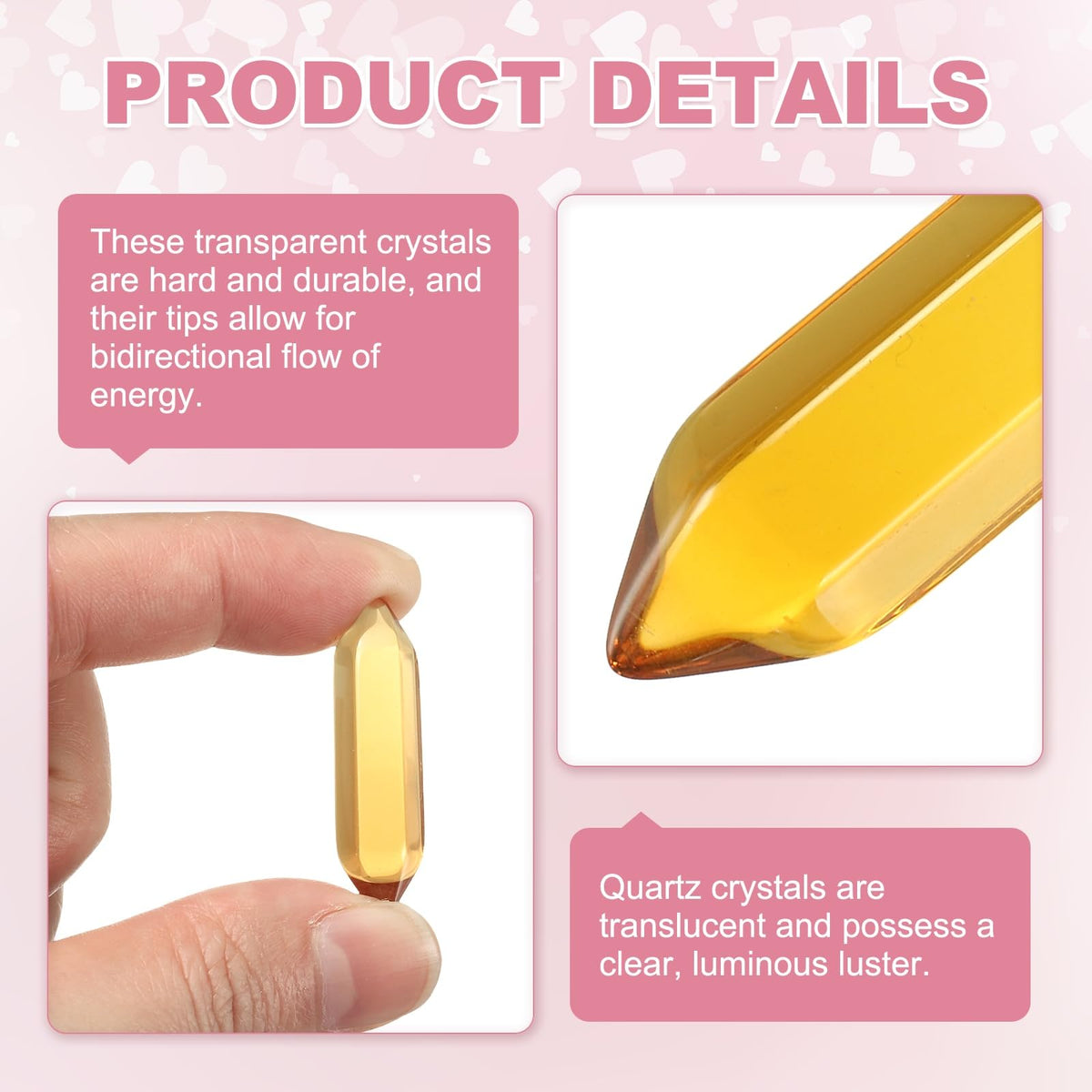 MECCANIXITY 10 Pack Citrine Quartz Crystals, Polished Crystals Bulk Hexagonal Shaped Meditation Gemstone for Jewelry Making Energy Balance Accessories Gifts