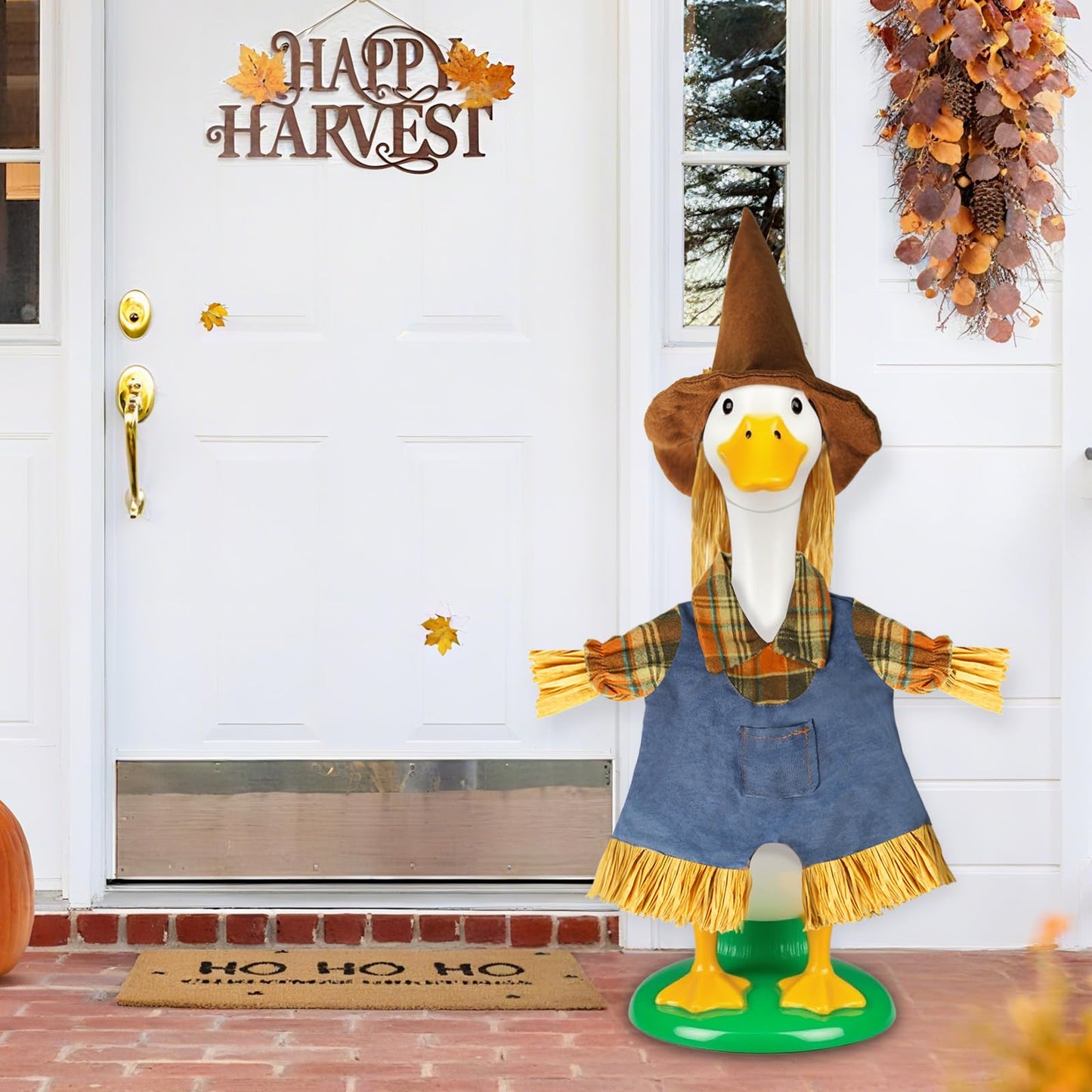 Tiaforza Fall Scarecrow Porch Goose Outfits for 23" Lawn Statue - Cute Hat & Clothes Set for Concrete/Plastic/Cement Goose, Seasonal Autumn Costume for Garden Yard Patio Decor