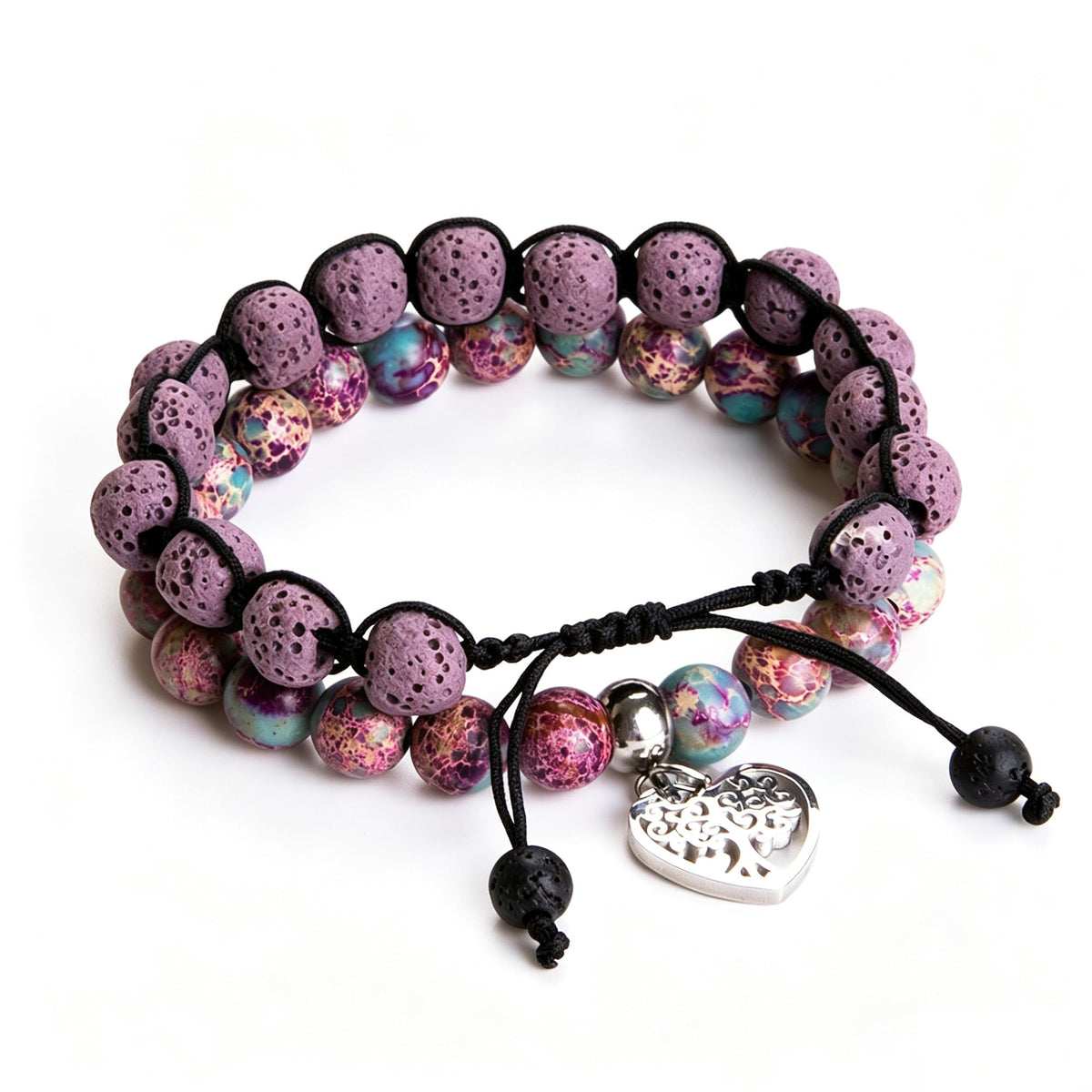 Bivei Life Tree Bracelet - Lava Stone Essential Oil Gemstone Beaded Yoga Meditation Regalite Stone Beach Charm Bracelet Set(Purple)