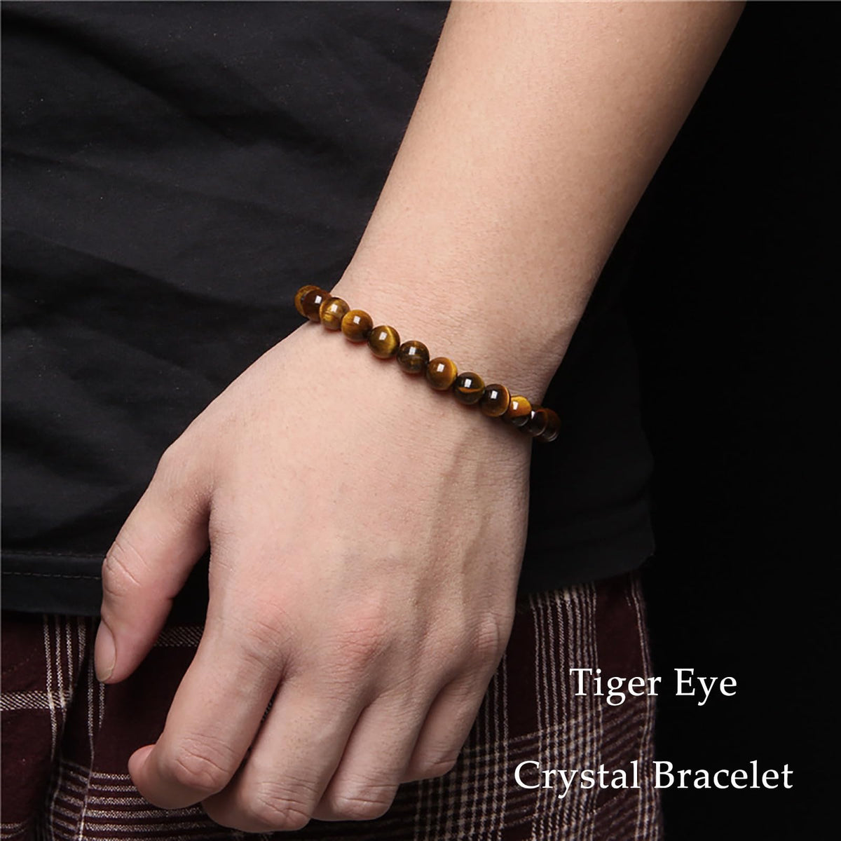 SAMOCO 12Pcs Tiger Eye Bracelet For Men 8MM Natural Stone Beads Bracelet Set Stretch Lava Rock Bracelets Adjustable Black Crystal Beaded Bracelet for Men Women Gifts