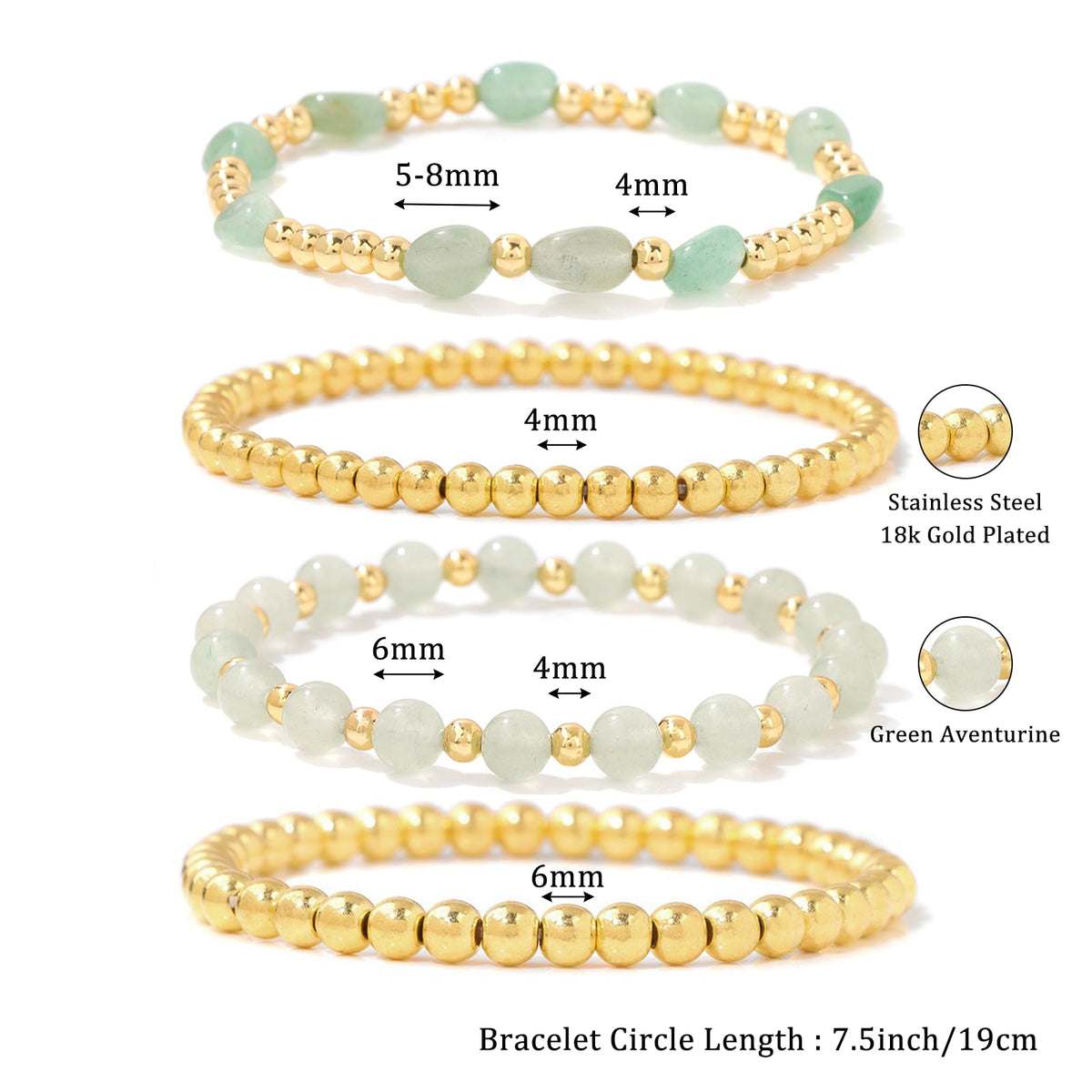 MORIANCE Aventurine Bracelet for Women Aventurine Crystal Jewelry Gold Bracelets for Women Stack Gold Bead Bracelets Green Beaded Crystal Gemstone Bracelet