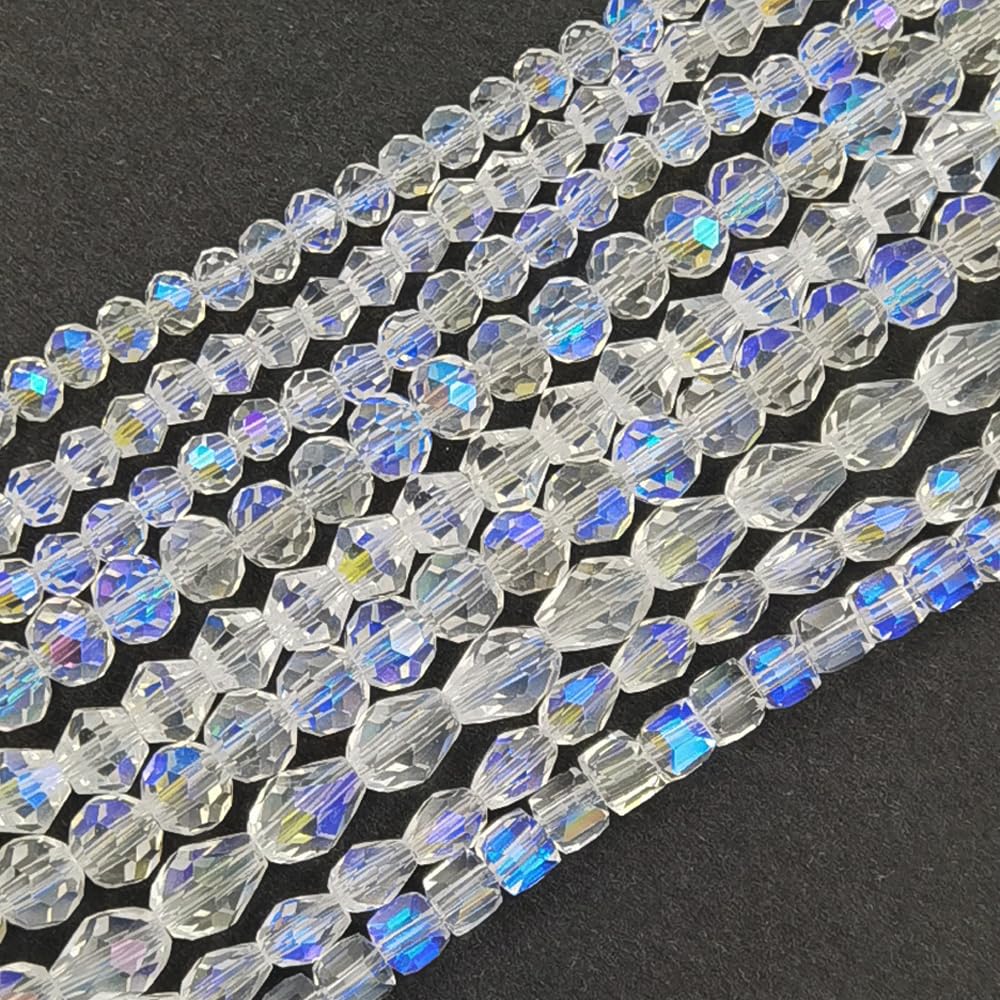 INSPIRELLE 1000 Pieces Crystal Glass Beads AB Finish Assorted Sizes and Shapes Bulk Faceted Beads for Jewelry Bracelet Making