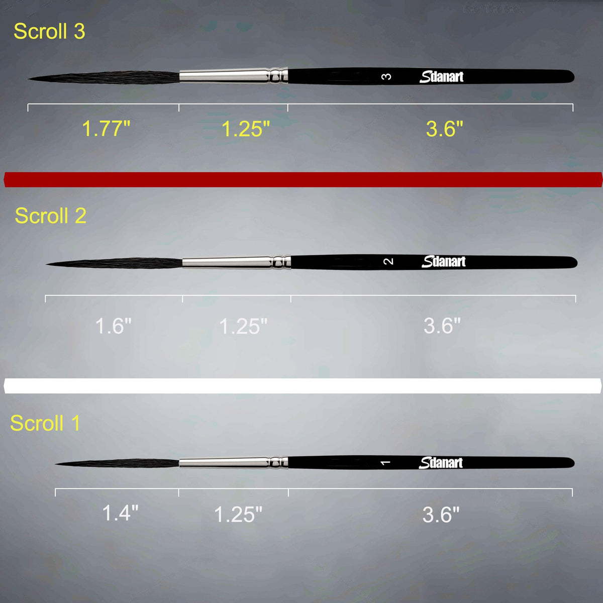 Sdanart Scroll Pinstriping Brush,3 PCS High Performance Script Pinstripe Brushes,Made from A Blend of Squirrel Hair, Wool and Nylon，Professional Art Paintbrushes,Suitable for Artists and Beginners