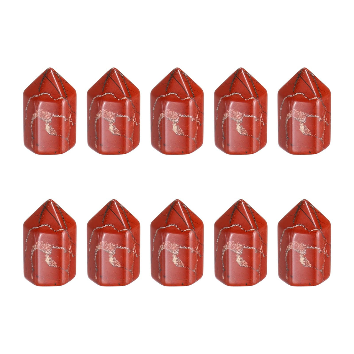 MECCANIXITY Crystals Wands Red Stone Hexagonal Faceted Single Points Towers Pocket Polished Stone Bulk for Energy Chakra Meditation Crystal Healing, 15 x 25mm (Deep Red),5Pcs