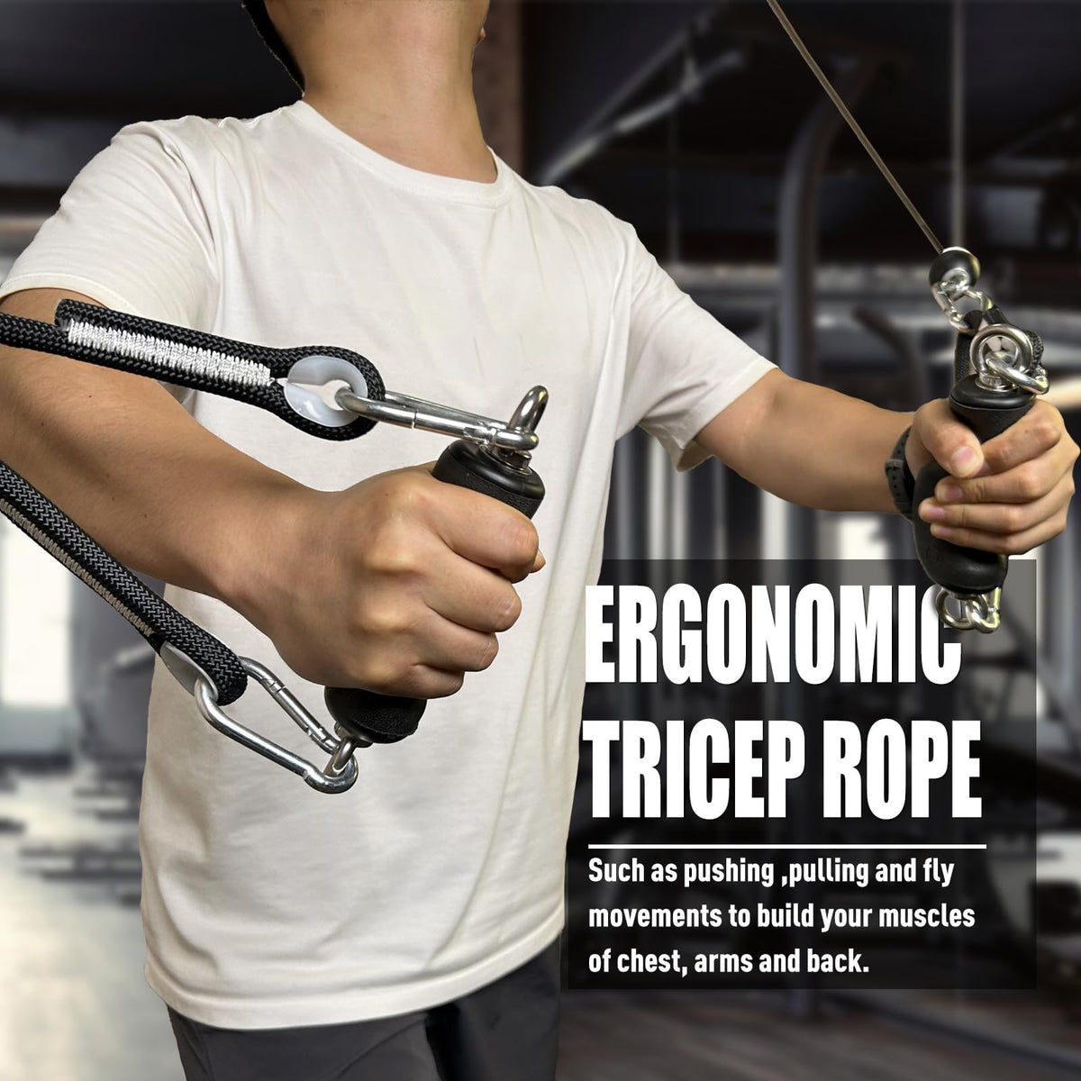 KORIKAHM Cable Machine Attachment with Upgraded Ergonomic Gym Handles, LAT Tricep Rope Pull Down Attachment,Exercise Handles for Home Gym Workout (Double Ring Handle)