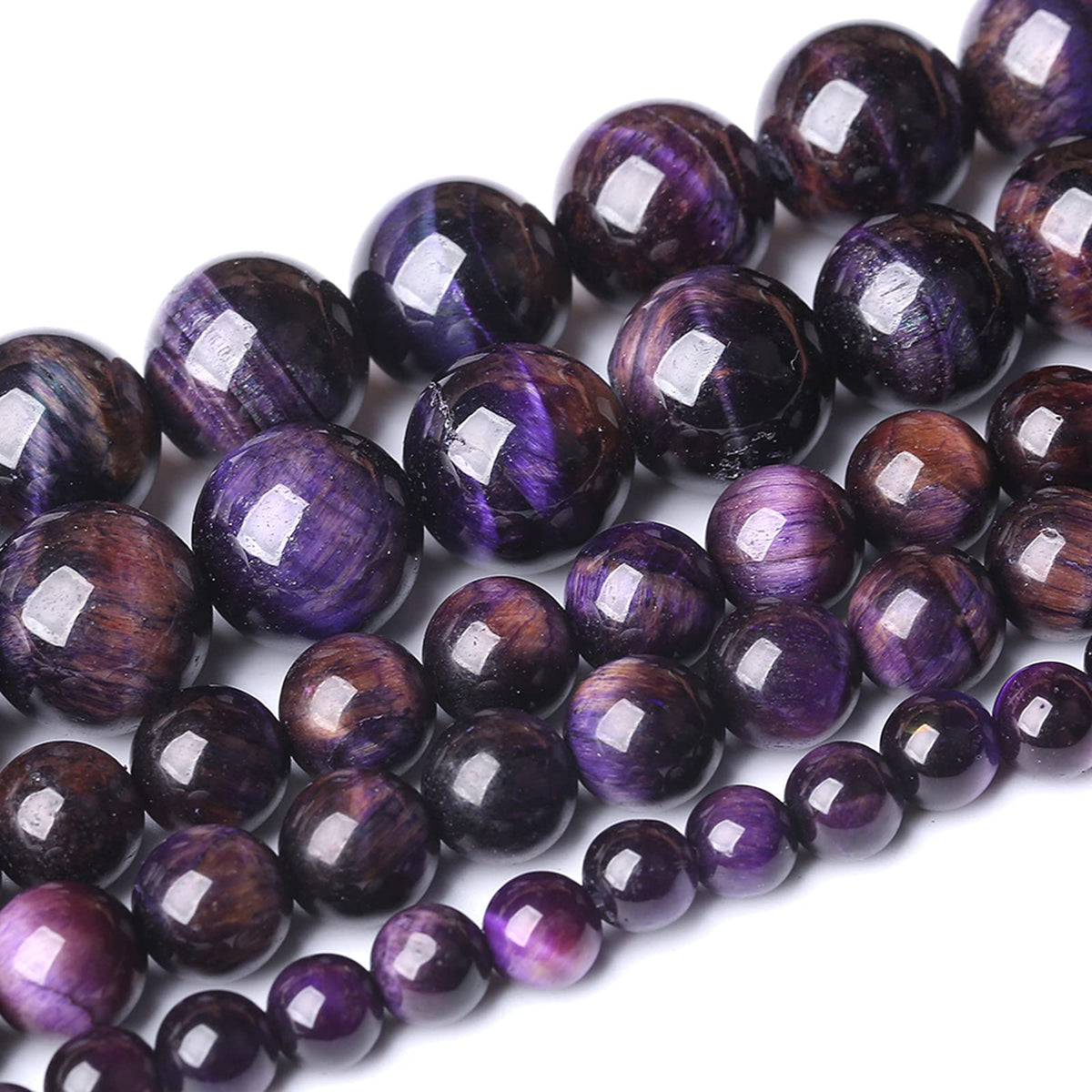 Natural Purple Tiger Eye Beads Round Loose Stone Beads Energy Gemstone Healing Power for Jewelry Making 8mm 46pcs 15"