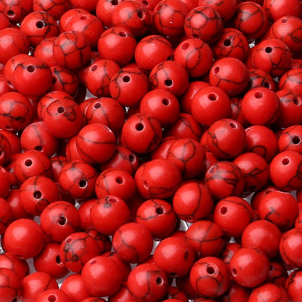 LAIDANLA Red Turquoise 8mm Natural Stone Beads Round Loose Gemstone Stone Beads for DIY Bracelet Necklace Earrings Jewelry Making Polishing Genuine Real Beading Crystal 96PCS 2 Strand 32"