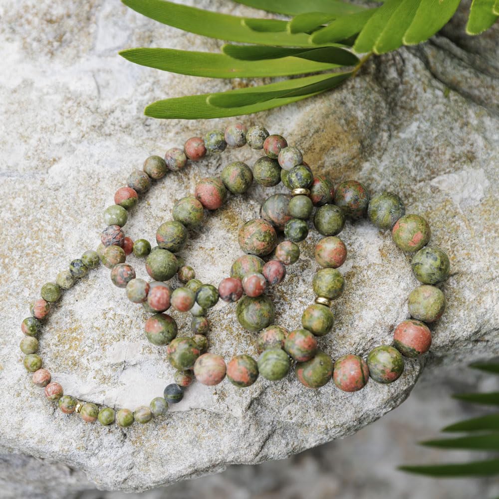Love & Grace Handmade Unakite Stone Beaded Bracelets - Premium 6mm Beads with Durable Elastic Stretch Wristbands, Vibrating Good Energy, Blessing, Grounding, Power, for Men and Women