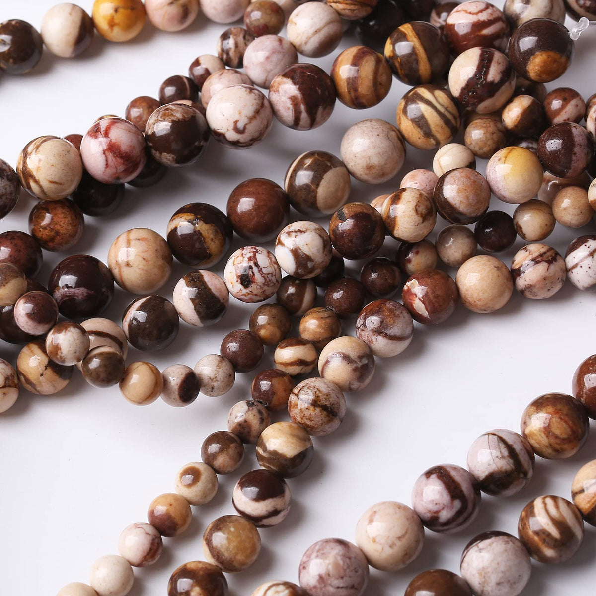 32PCS 12MM Natural Brown Zebra Round Loose Stone Beads for Jewelry Making DIY Energy Stone Healing Power Bracelet 15"